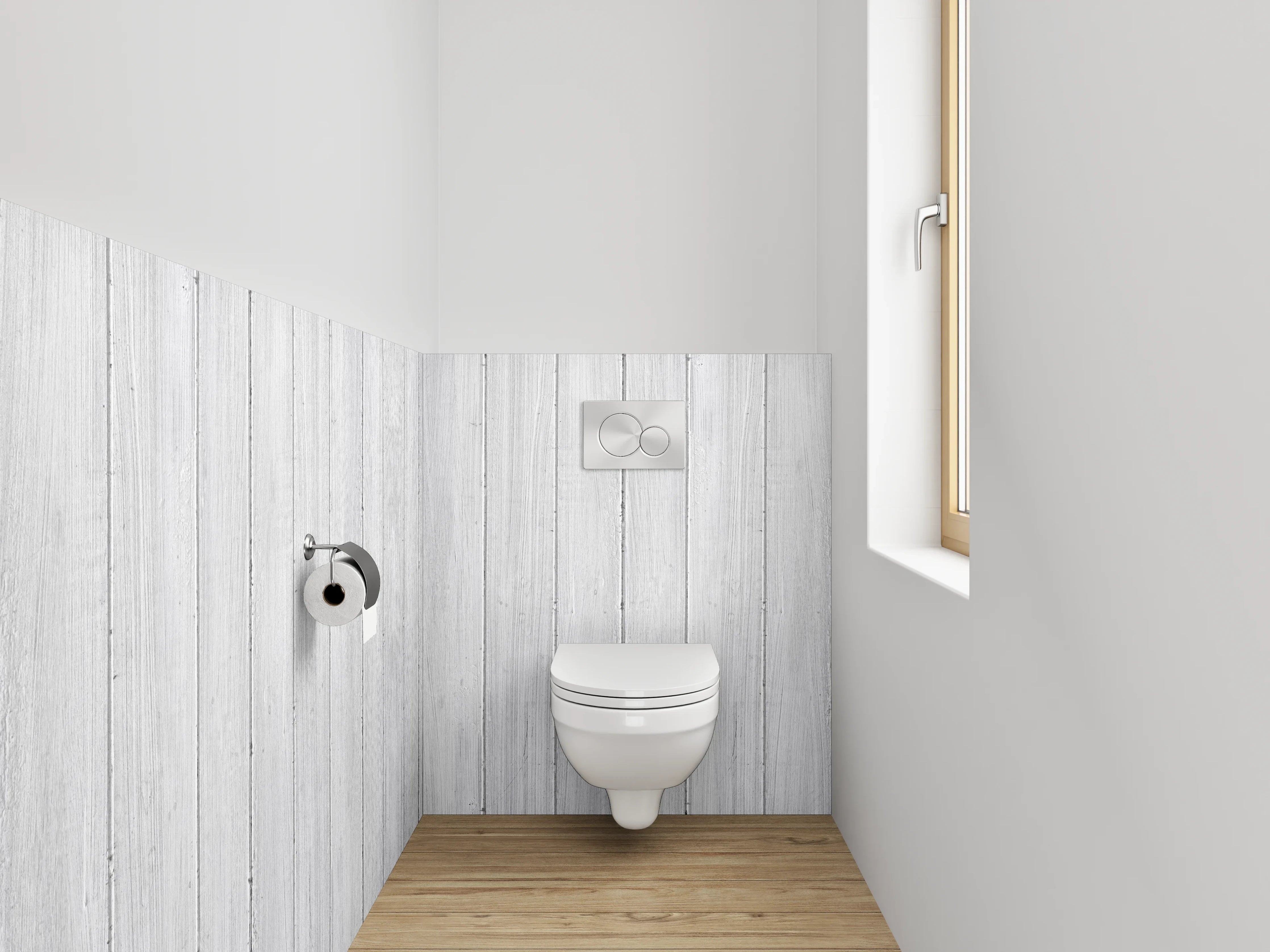 WC-Rückwand - Helles Holzzement-Design