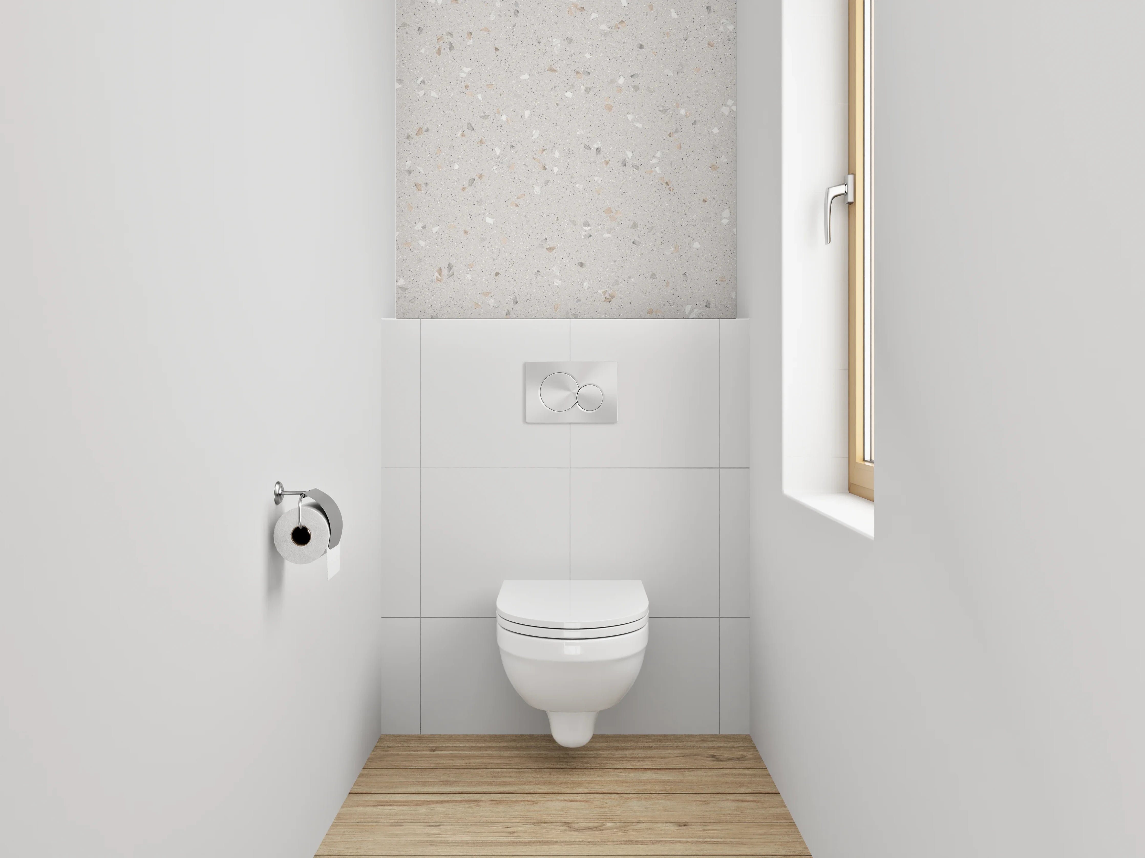 WC-Rückwand - Helles Terrazzo-Fliesenmuster Weiß-Grau
