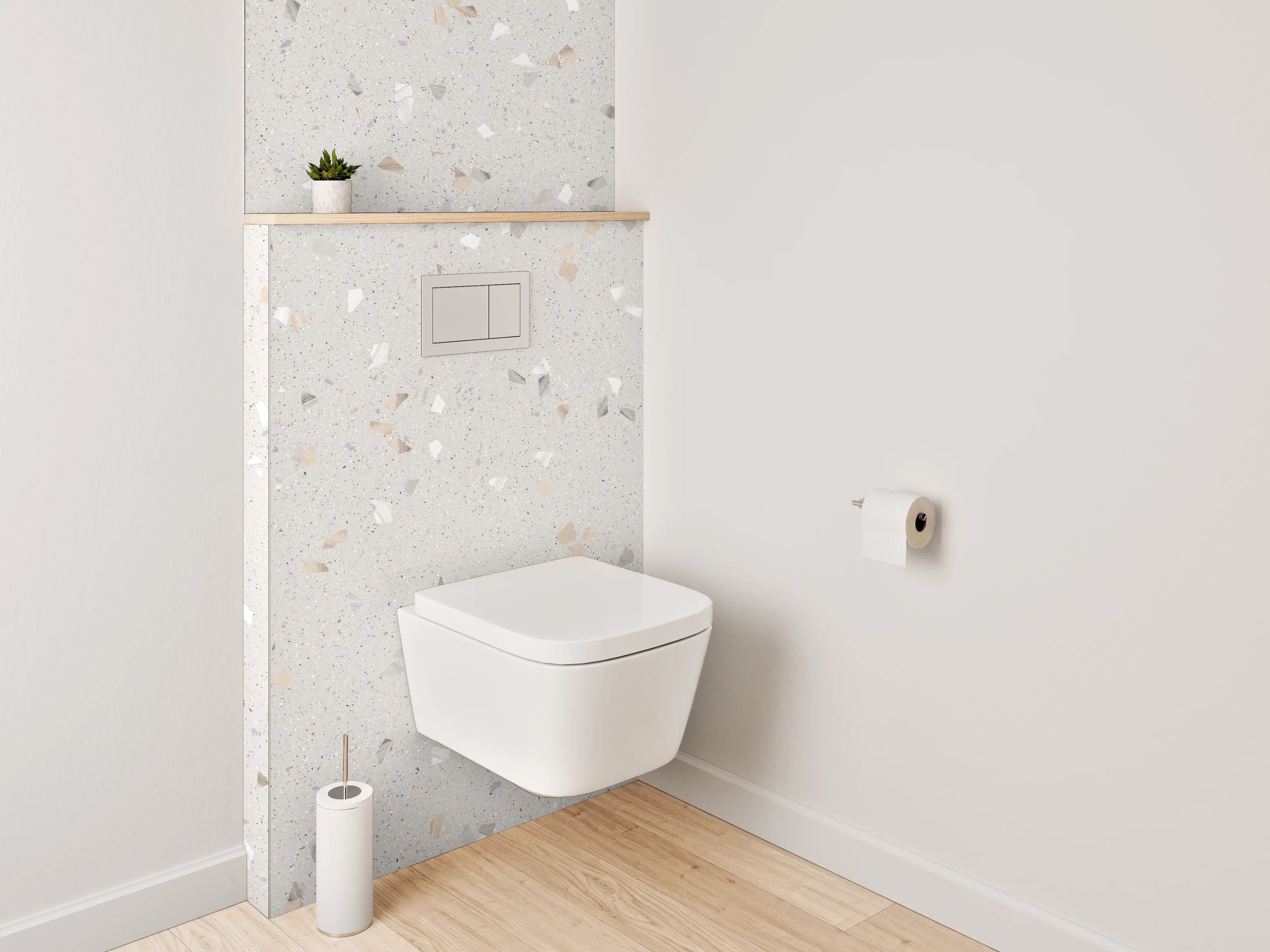 WC-Rückwand - Helles Terrazzo-Fliesenmuster Weiß-Grau