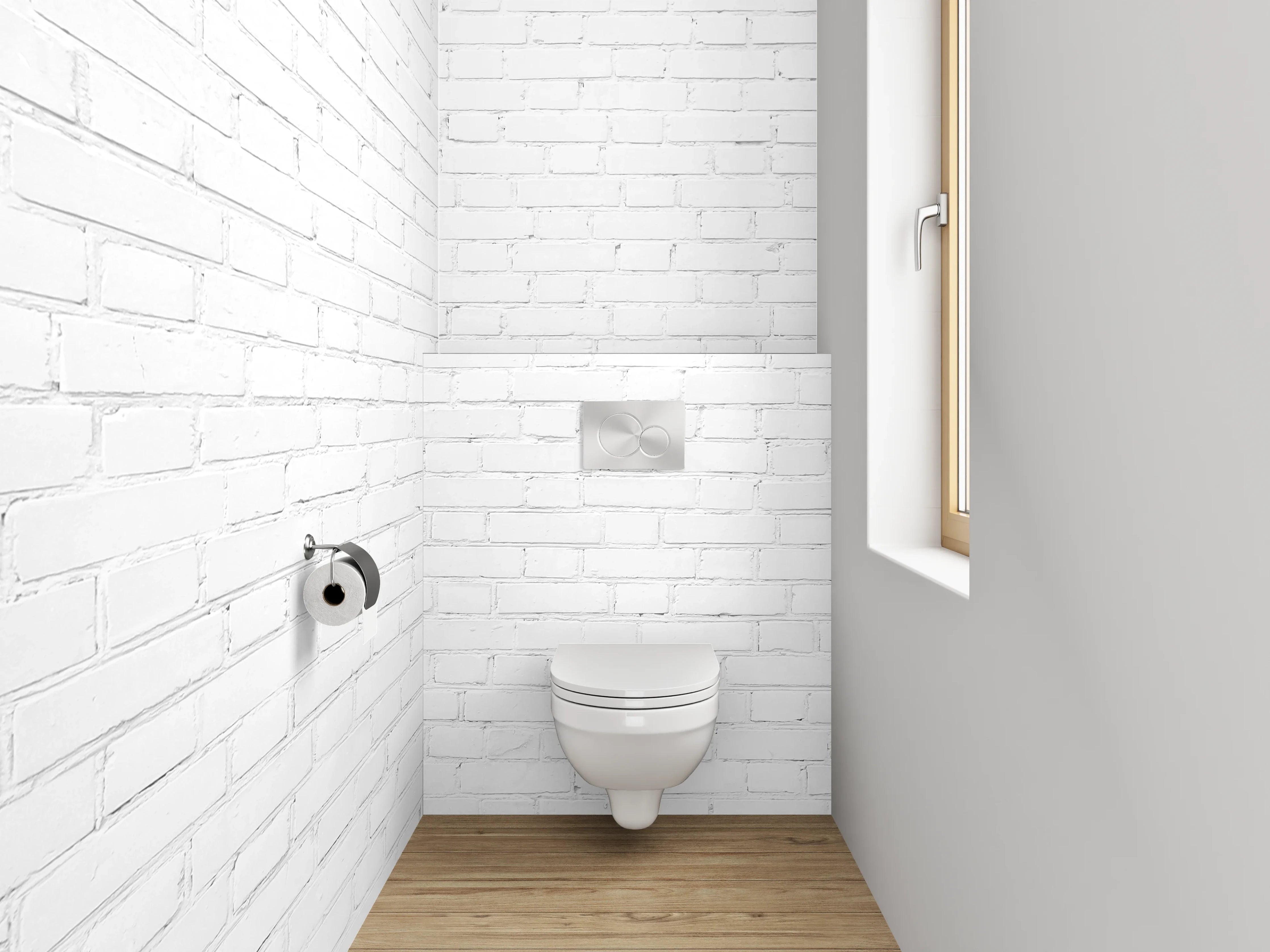 WC-Rückwand - Helles Ziegelmuster mit sanften Grautönen