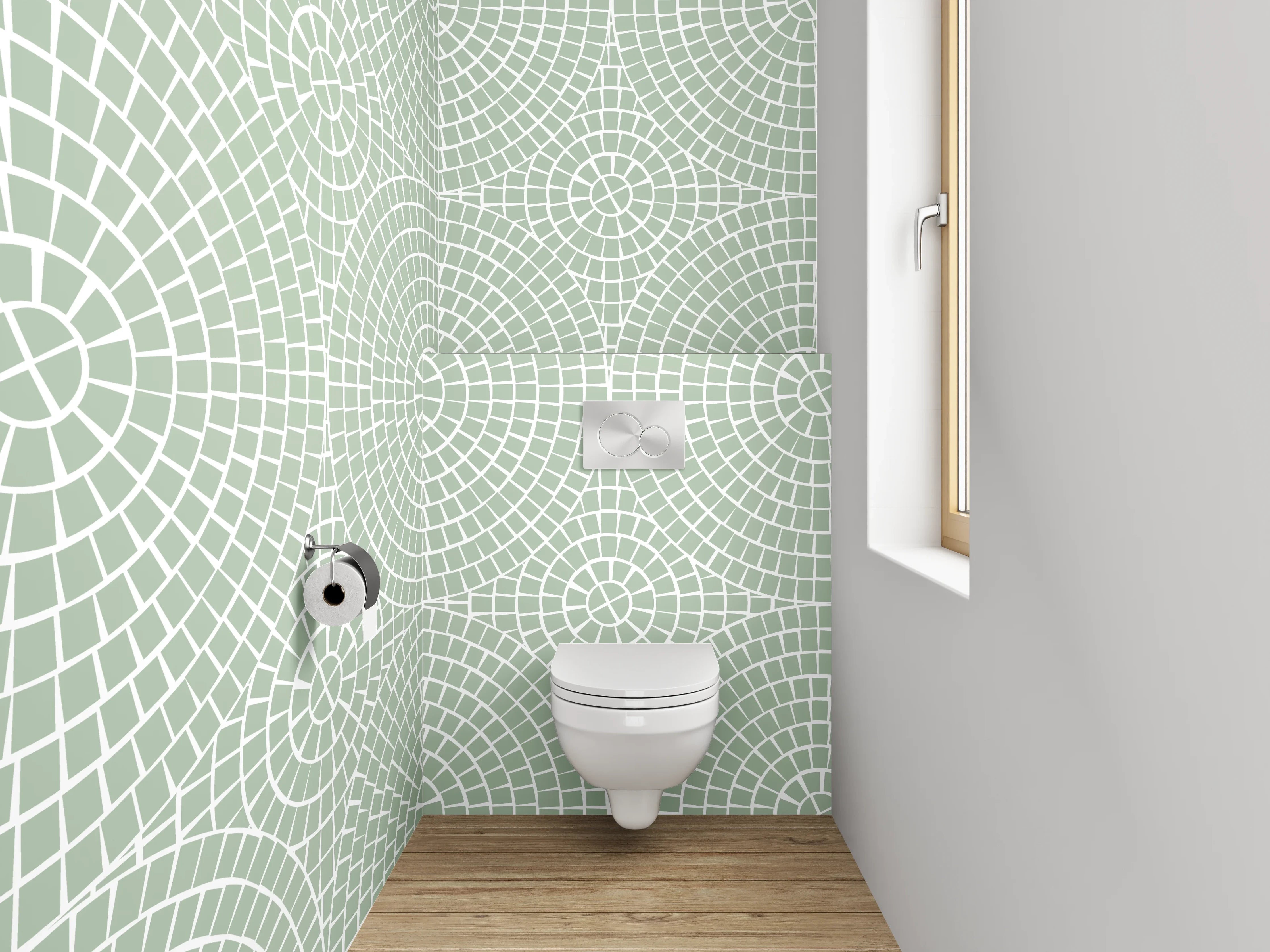 WC-Rückwand - Helles geometrisches Muster in Pastellfarben