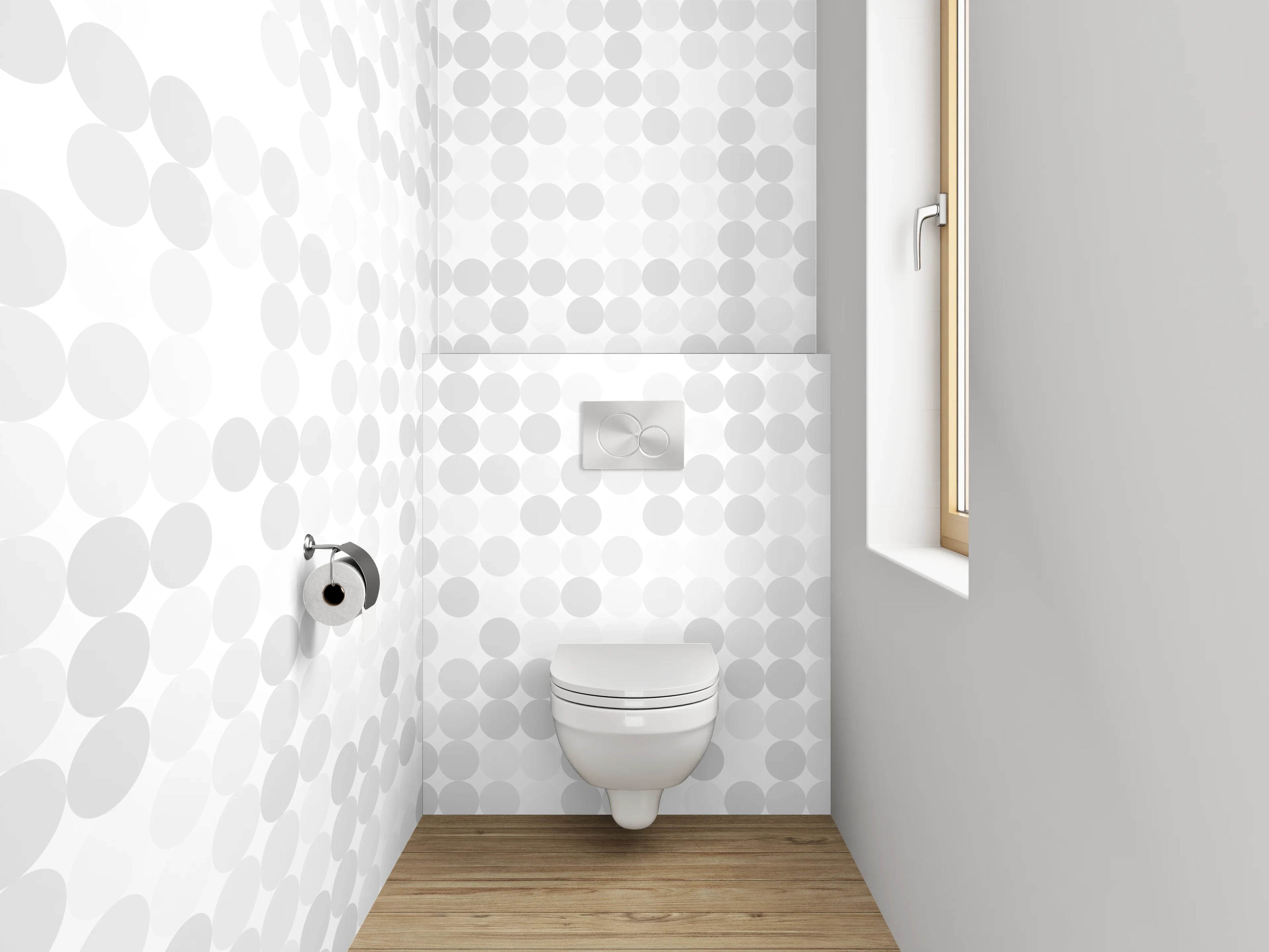 WC-Rückwand - Helles, geometrisches Muster in Grau-Weiß