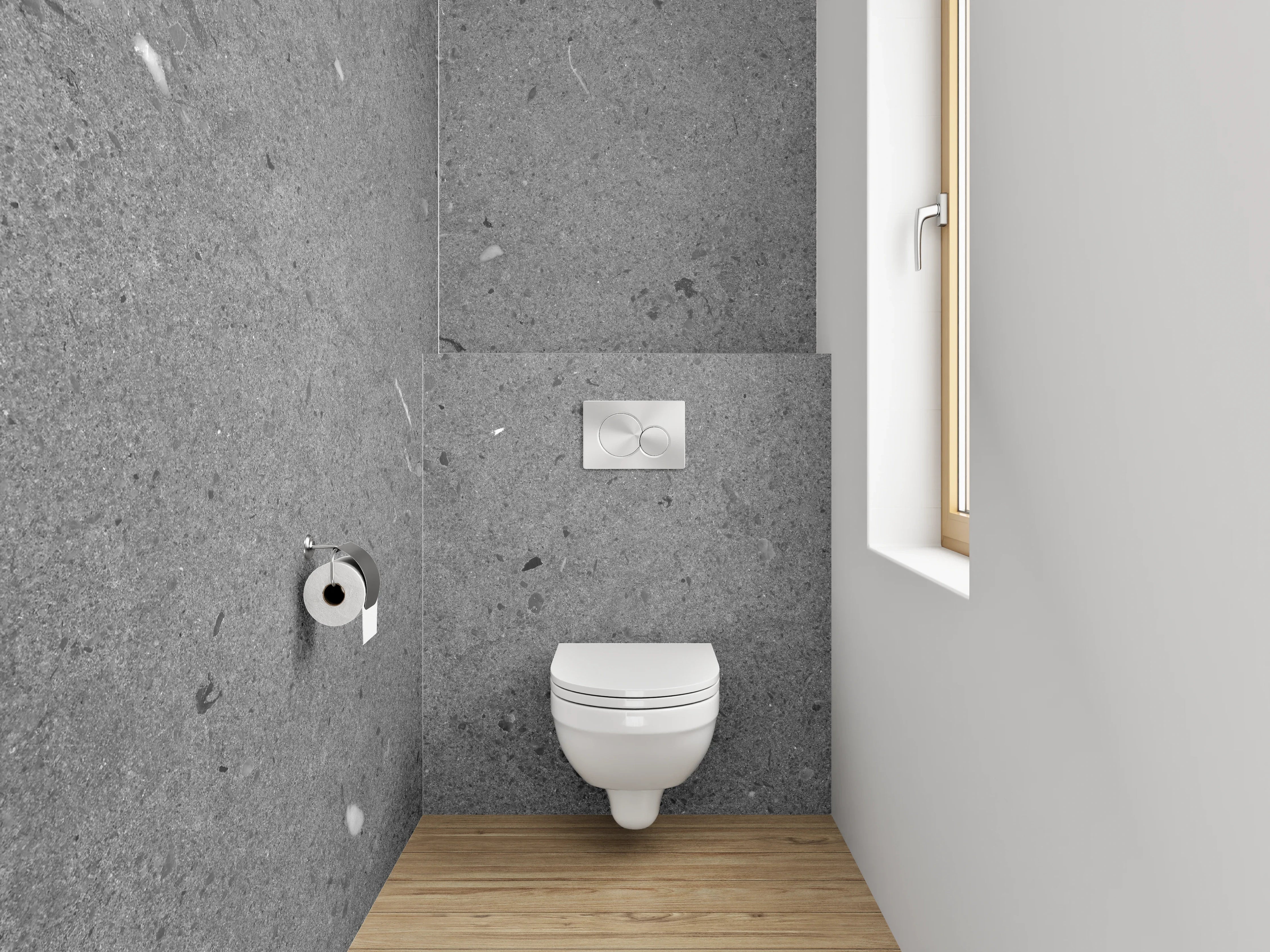 WC-Rückwand - Hellgrauer Betontapete