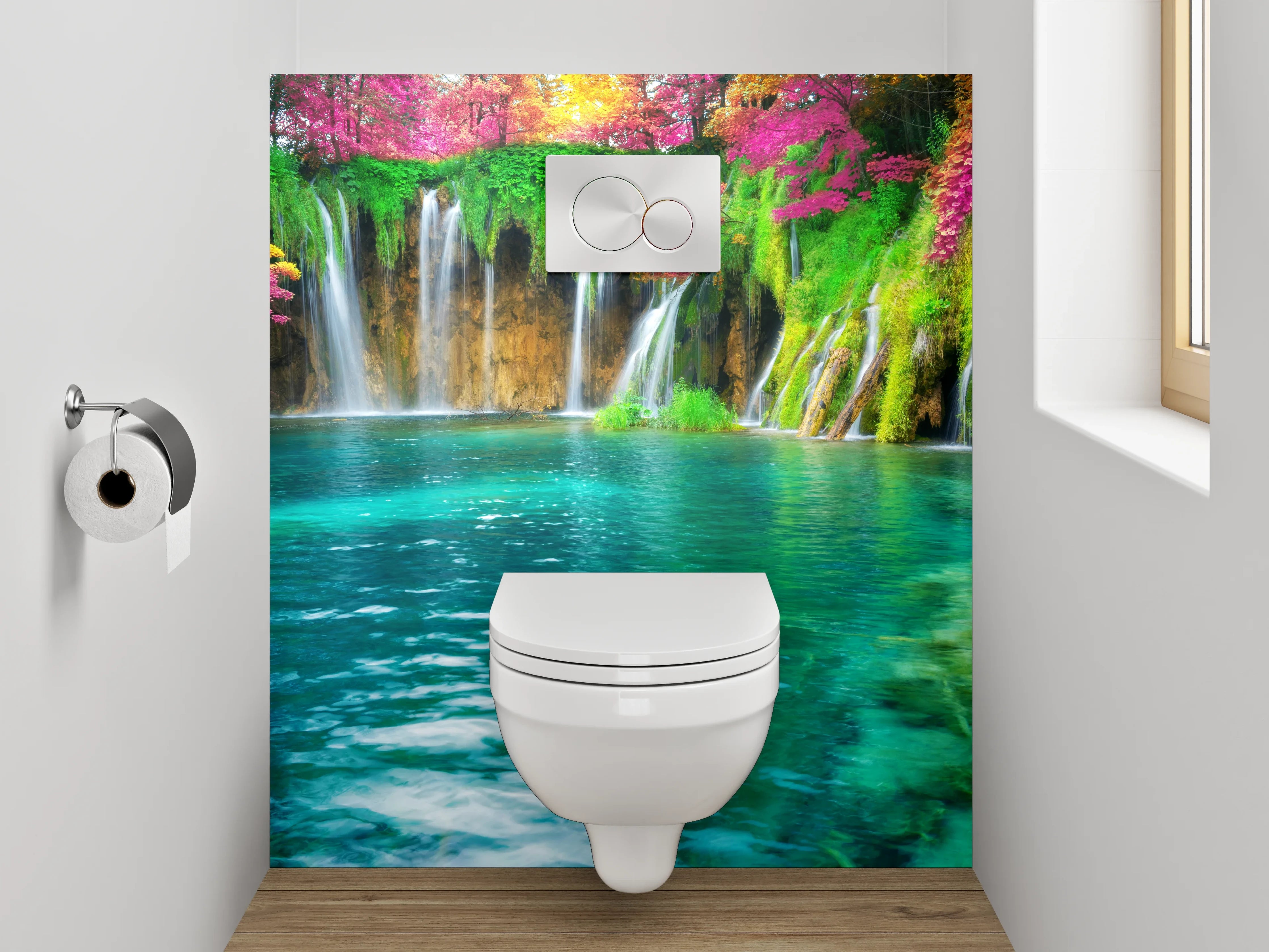 WC-Rückwand - Herbstgrau am silbernen Wasserfall