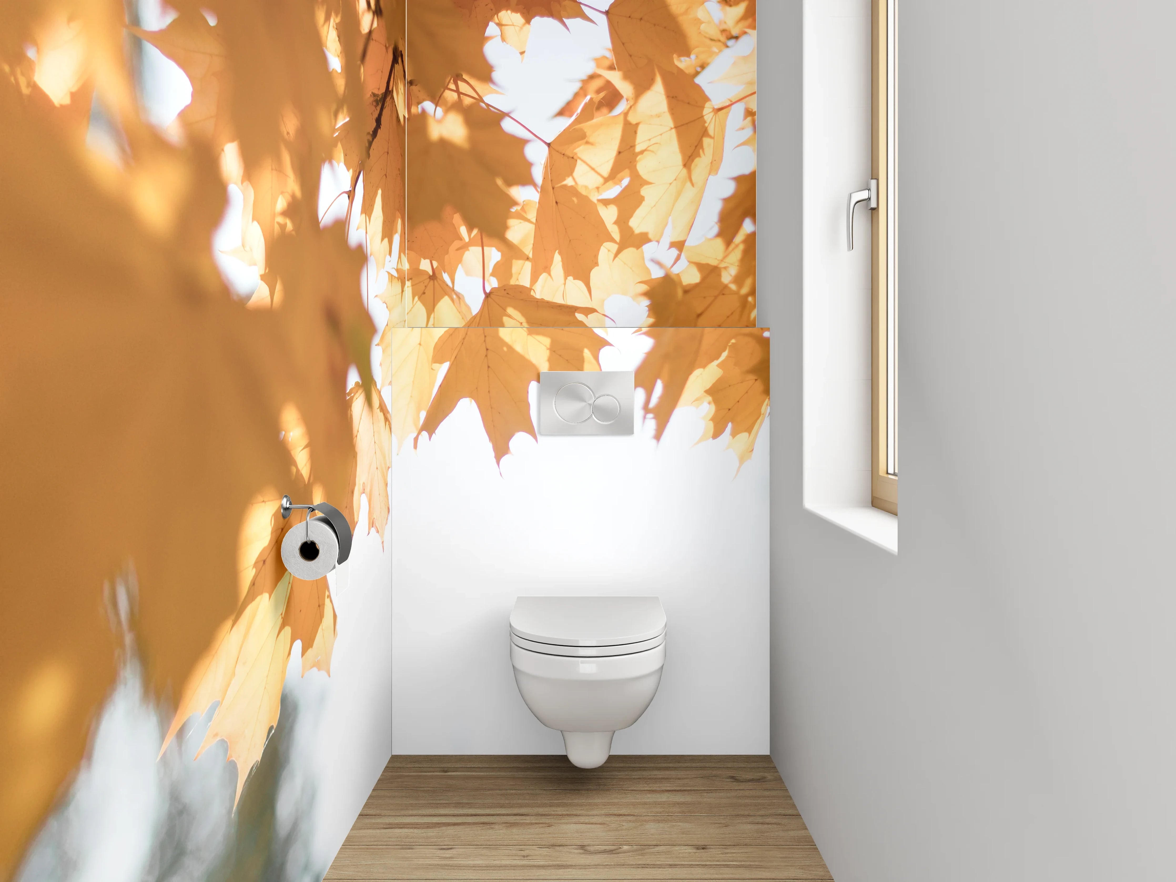 WC-Rückwand - Herbstliche Ahornblätter im Sonnenlicht