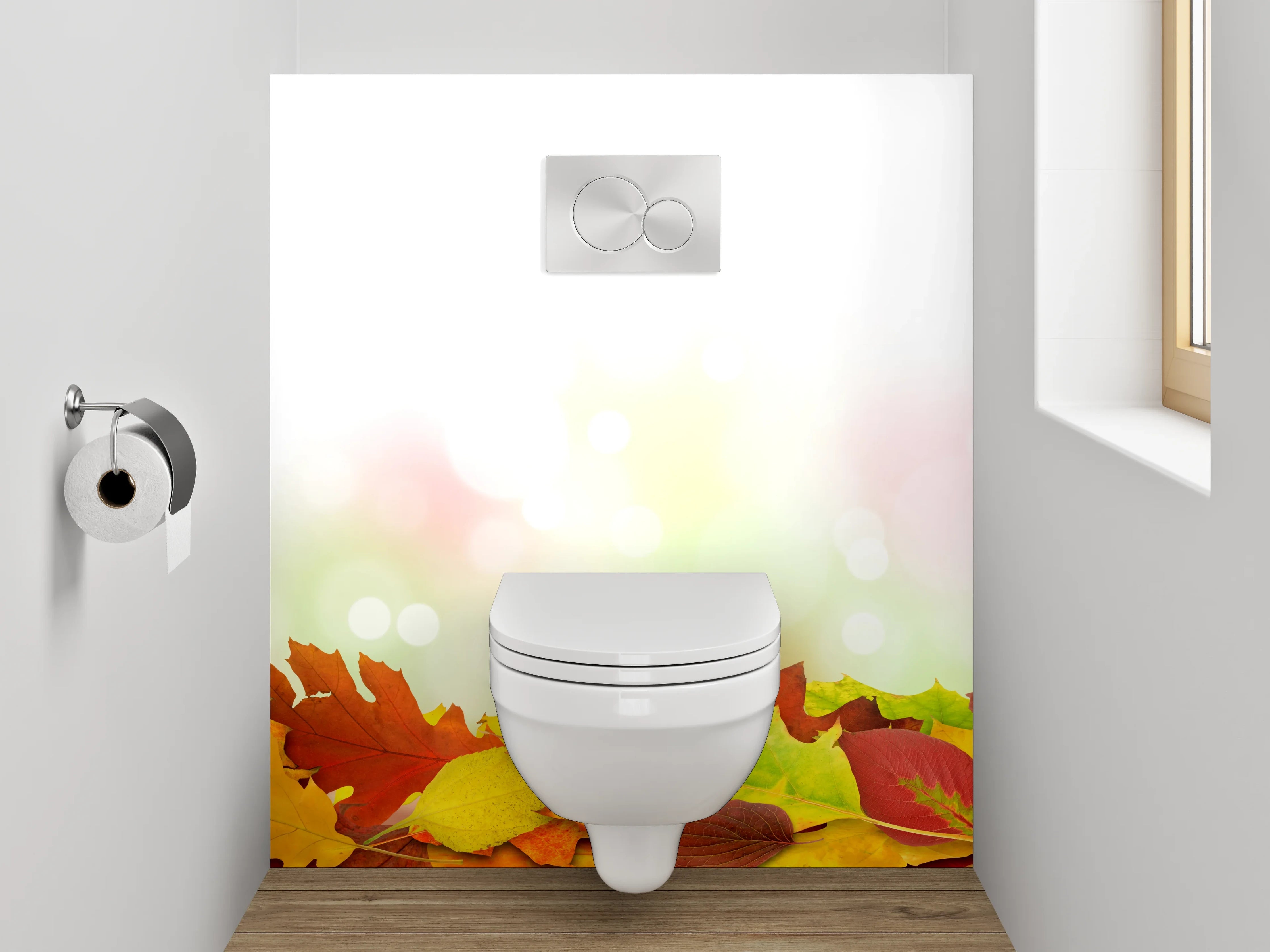 WC-Rückwand - Herbstliche Blätterbordüre – bunte Farben