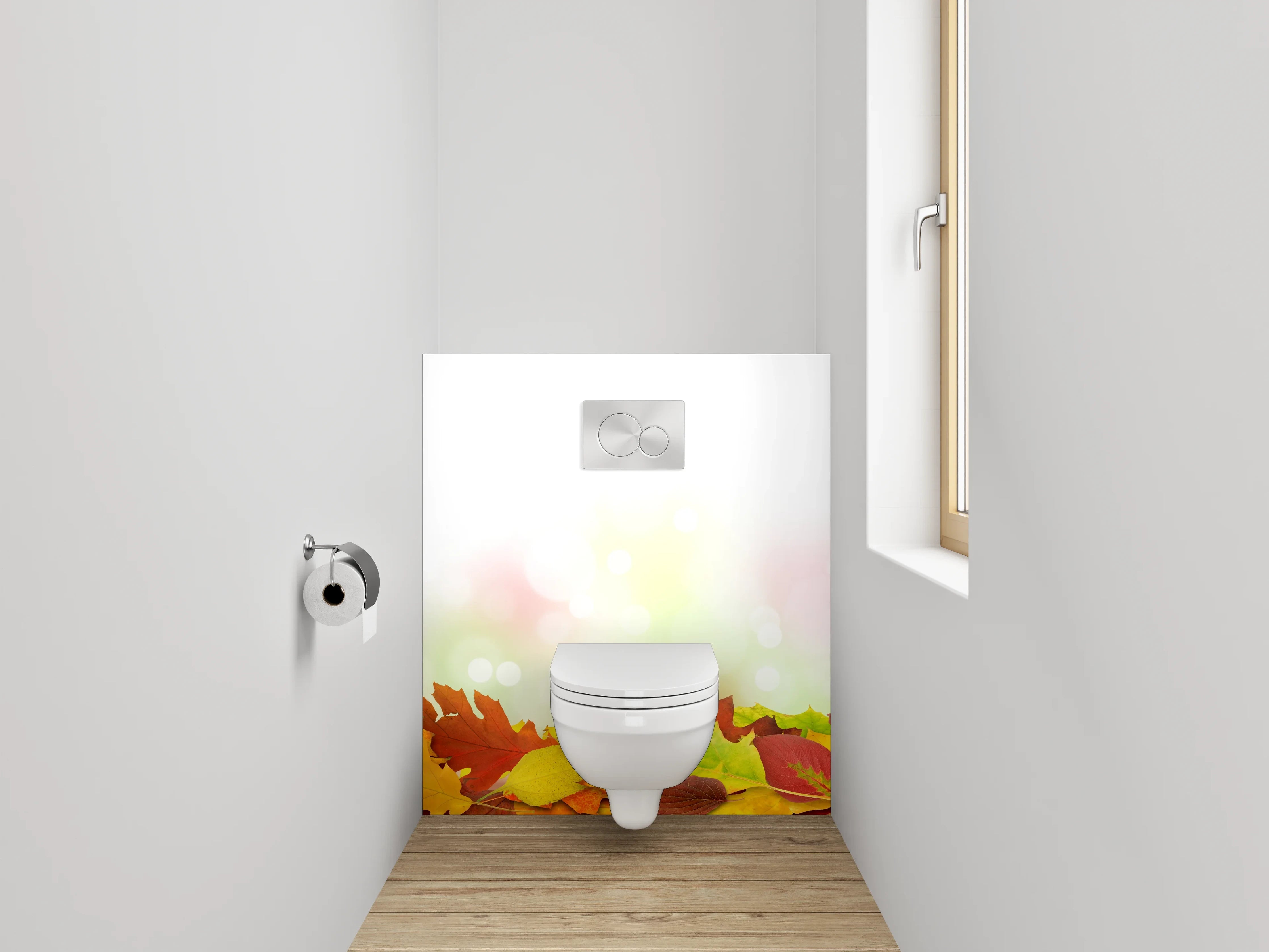 WC-Rückwand - Herbstliche Blätterbordüre – bunte Farben
