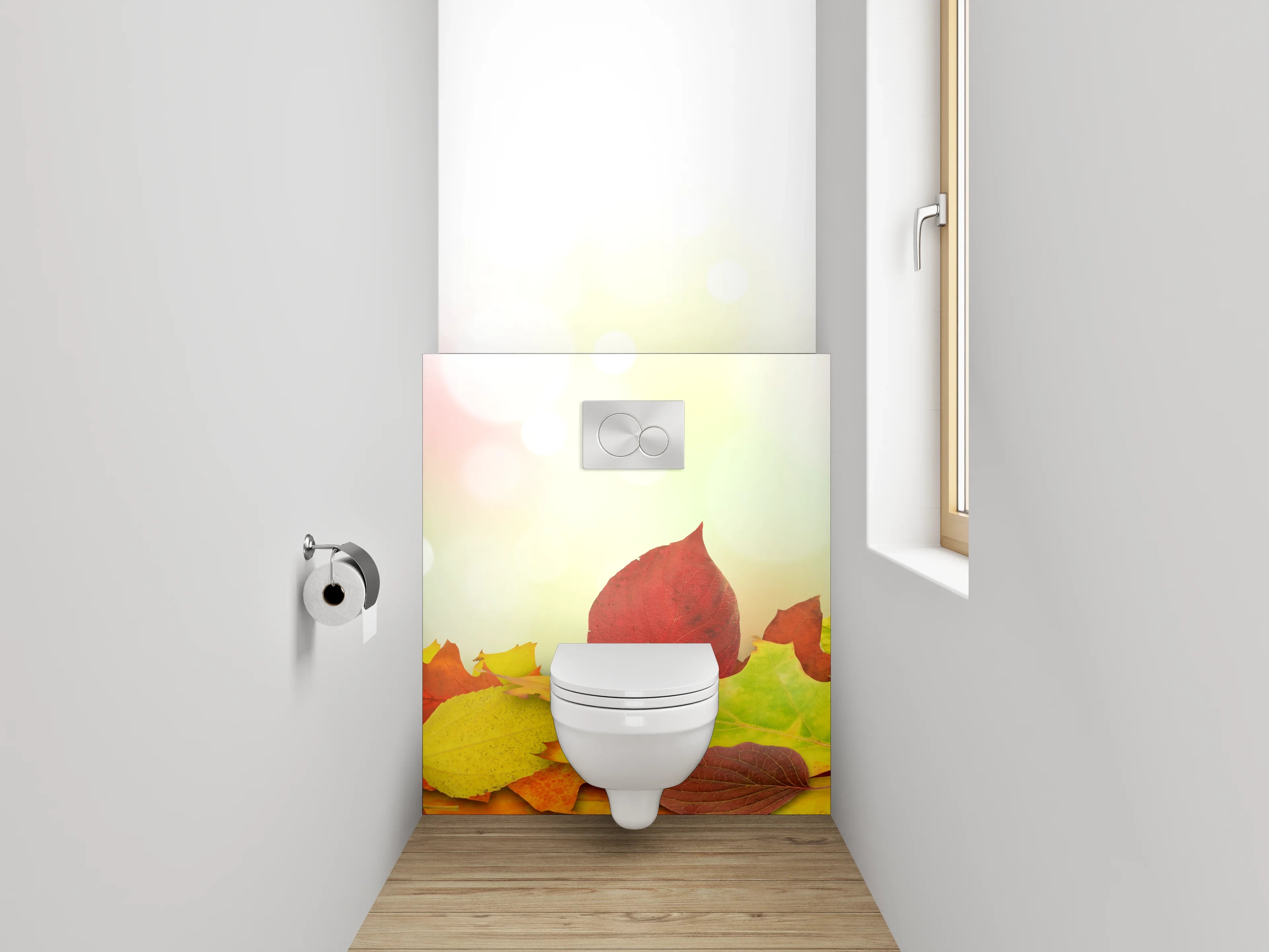 WC-Rückwand - Herbstliche Blätterbordüre – bunte Farben