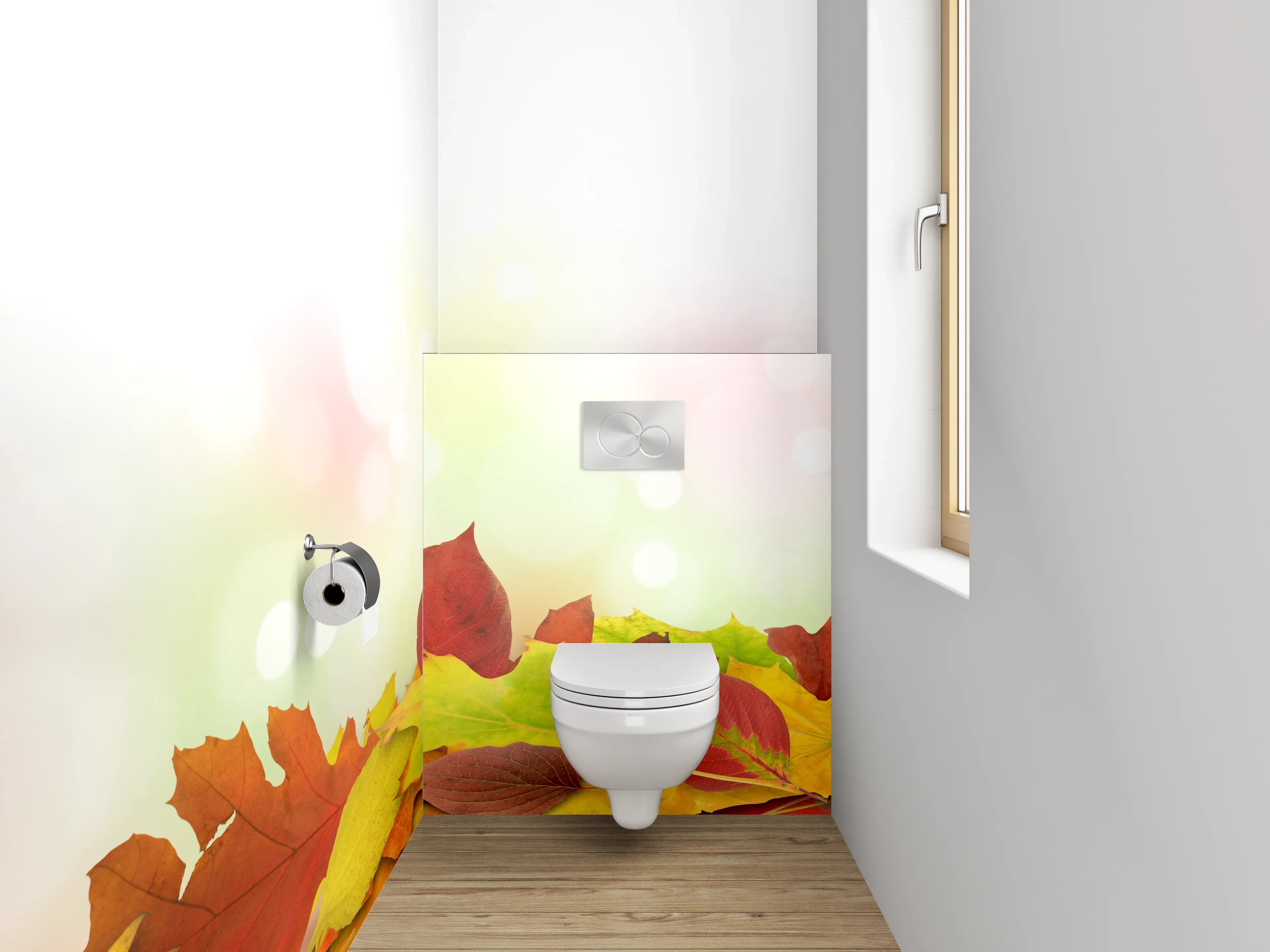 WC-Rückwand - Herbstliche Blätterbordüre – bunte Farben