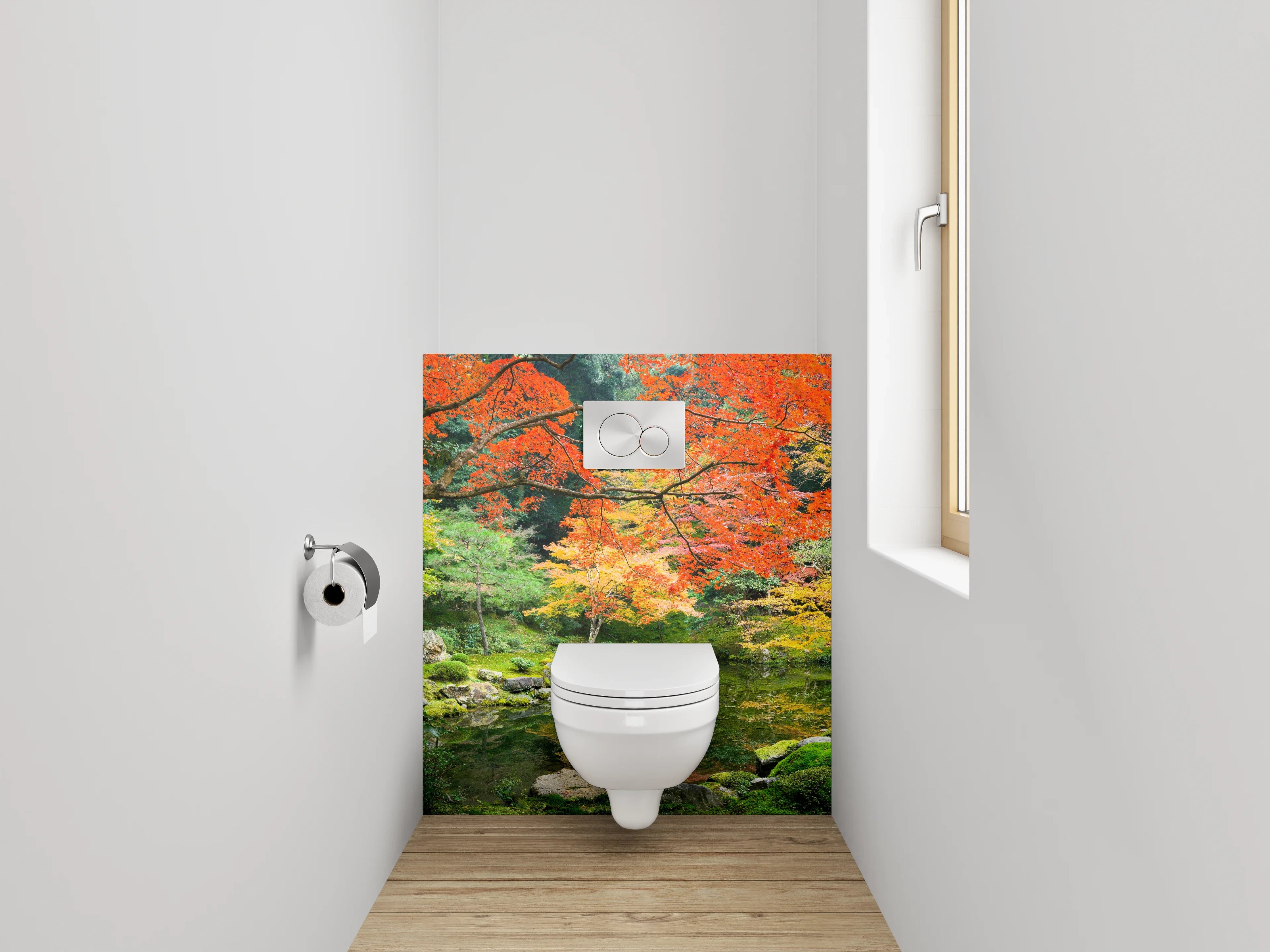 WC-Rückwand - Herbstliche Grauschleier im Zen-Garten
