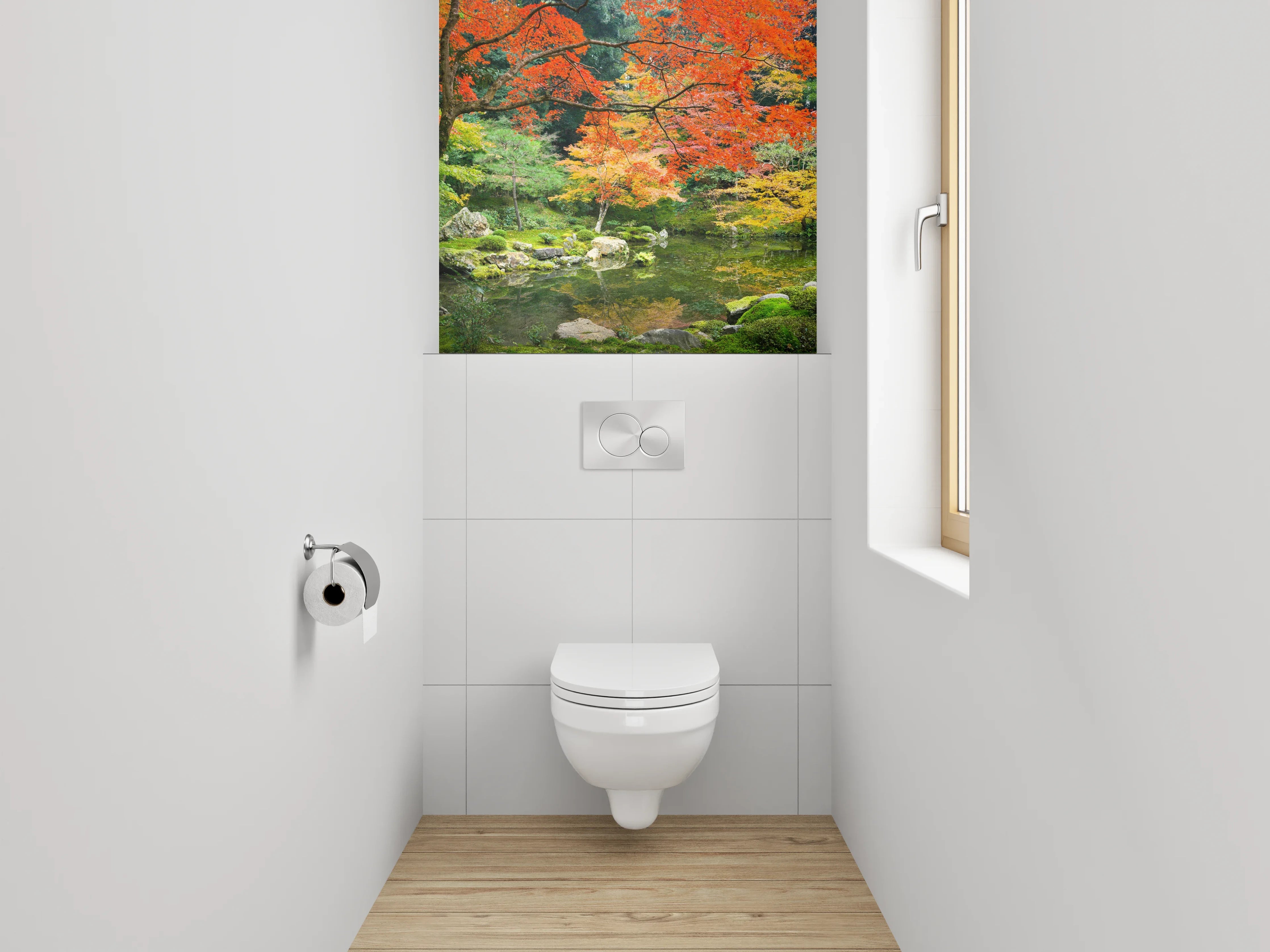 WC-Rückwand - Herbstliche Grauschleier im Zen-Garten