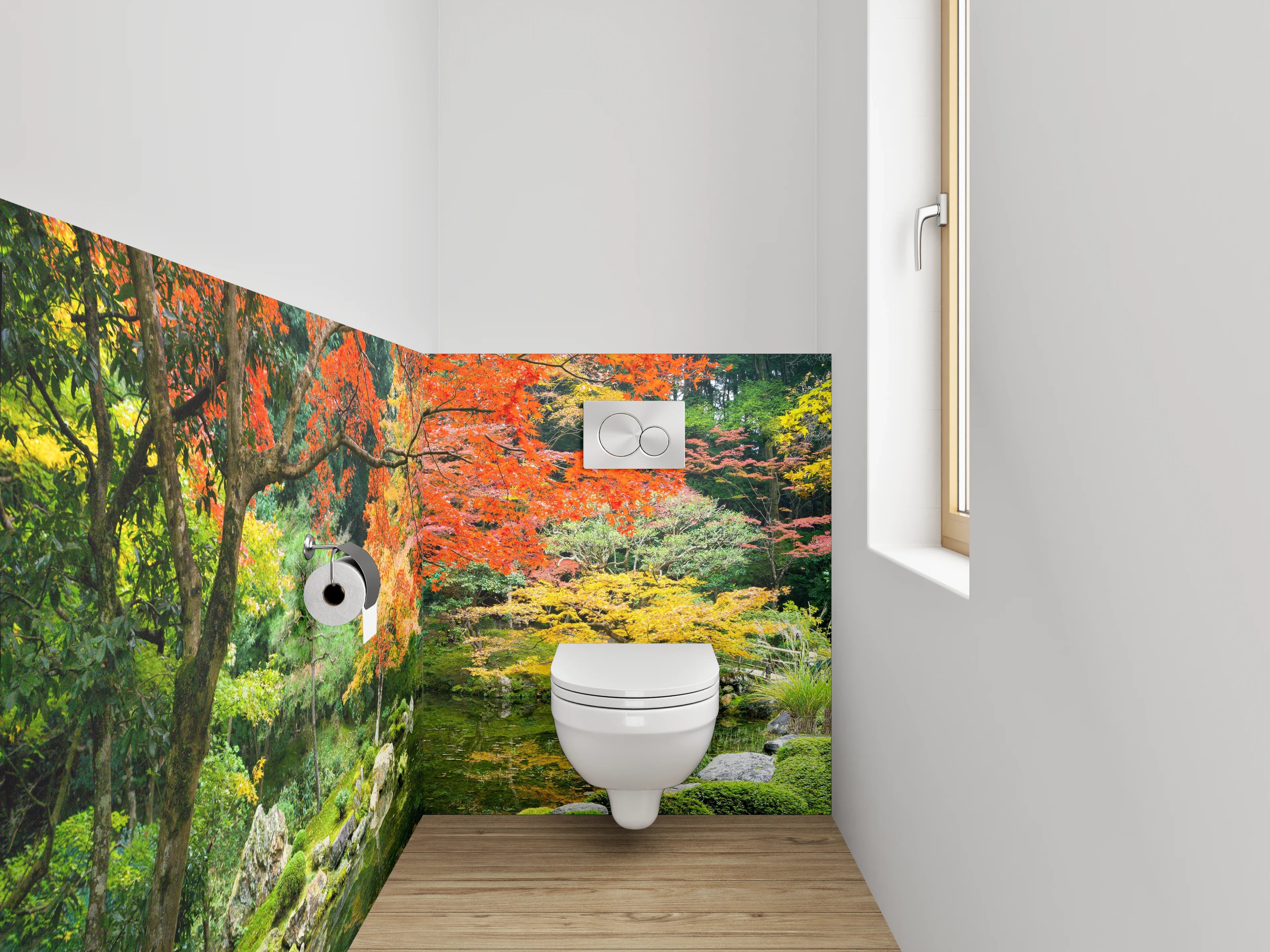 WC-Rückwand - Herbstliche Grauschleier im Zen-Garten