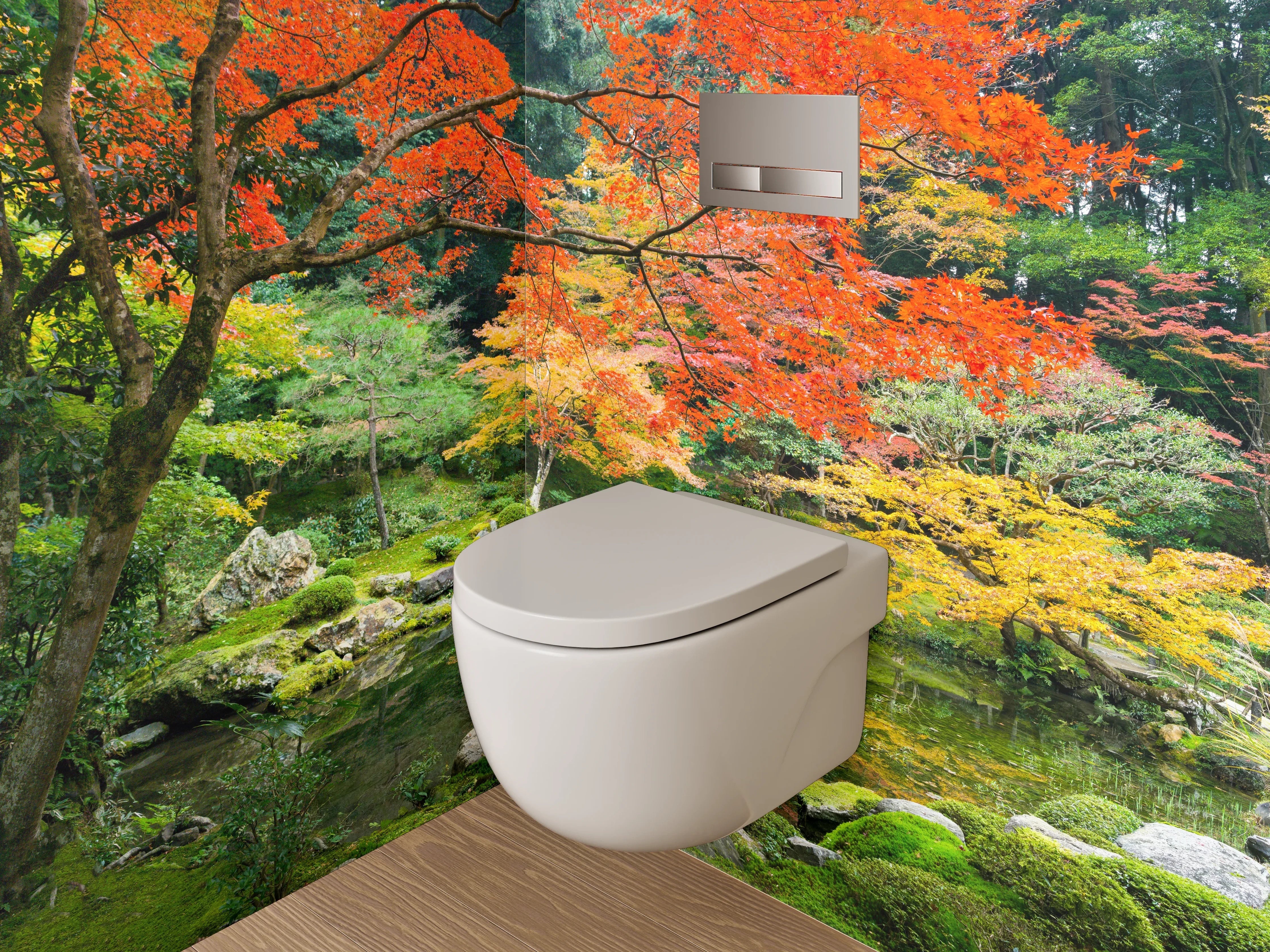 WC-Rückwand - Herbstliche Grauschleier im Zen-Garten