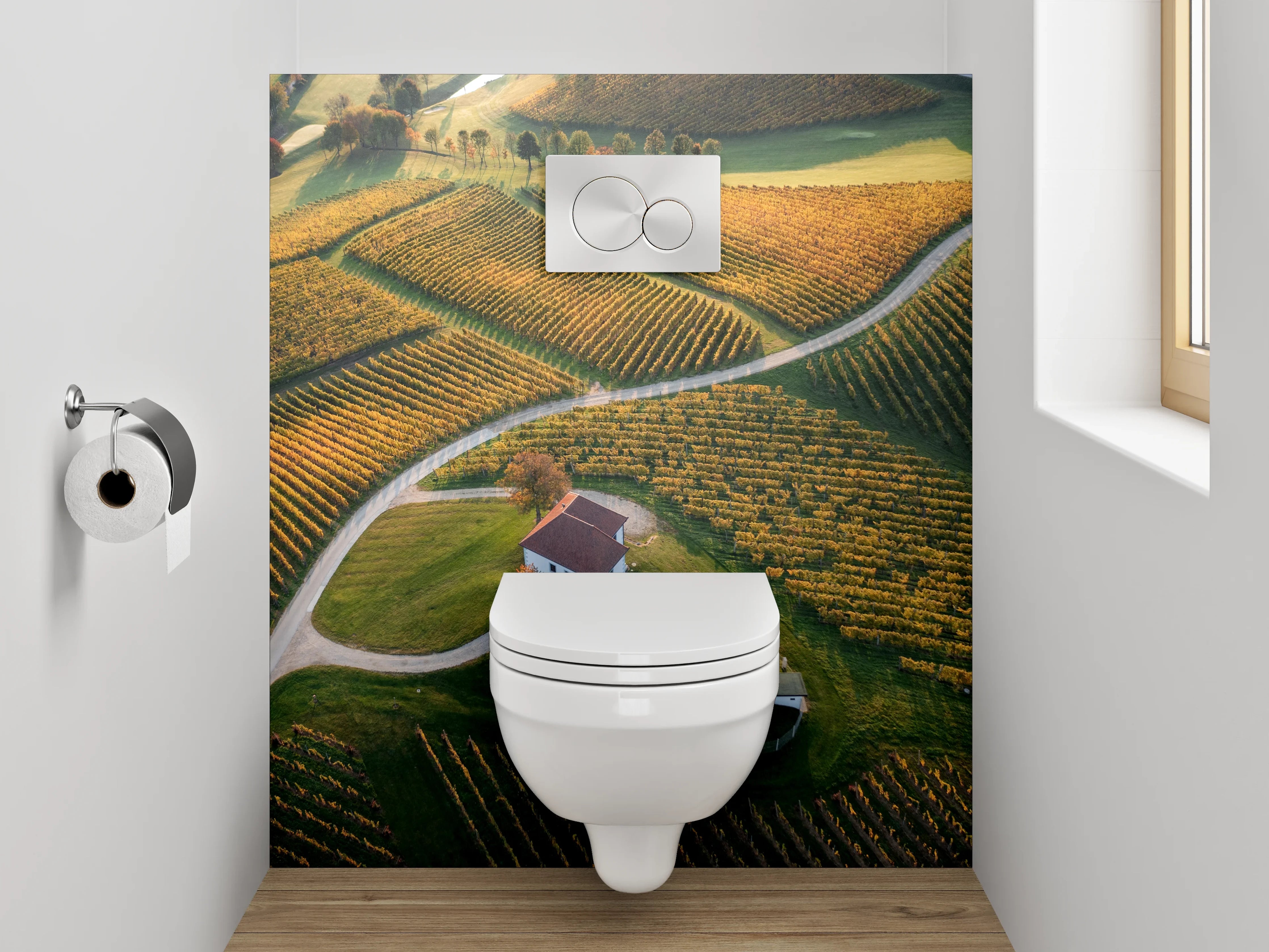 WC-Rückwand - Herbstliche Weinlandschaft mit Haus