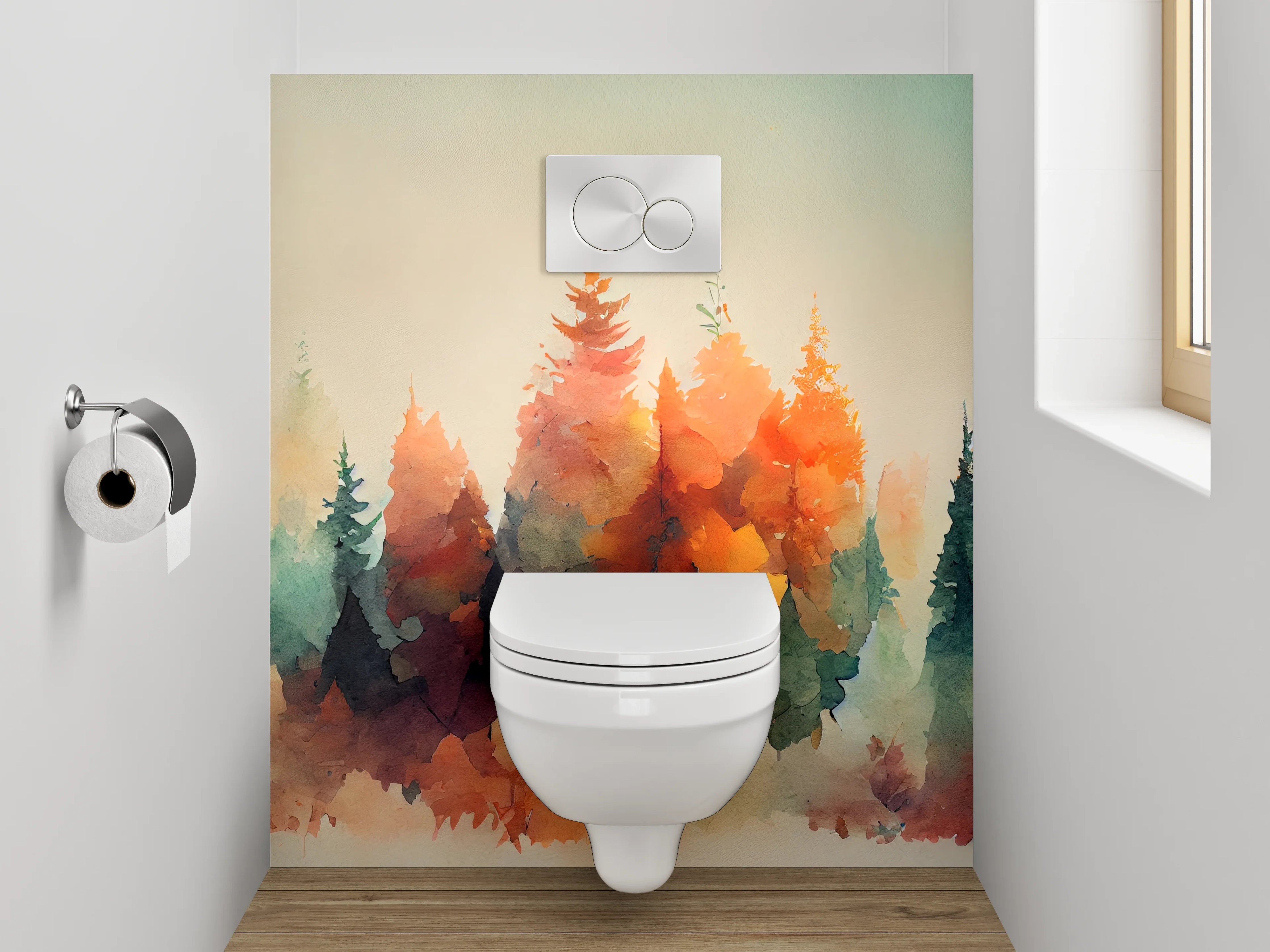 WC-Rückwand - Herbstlicher Aquarell-Wald