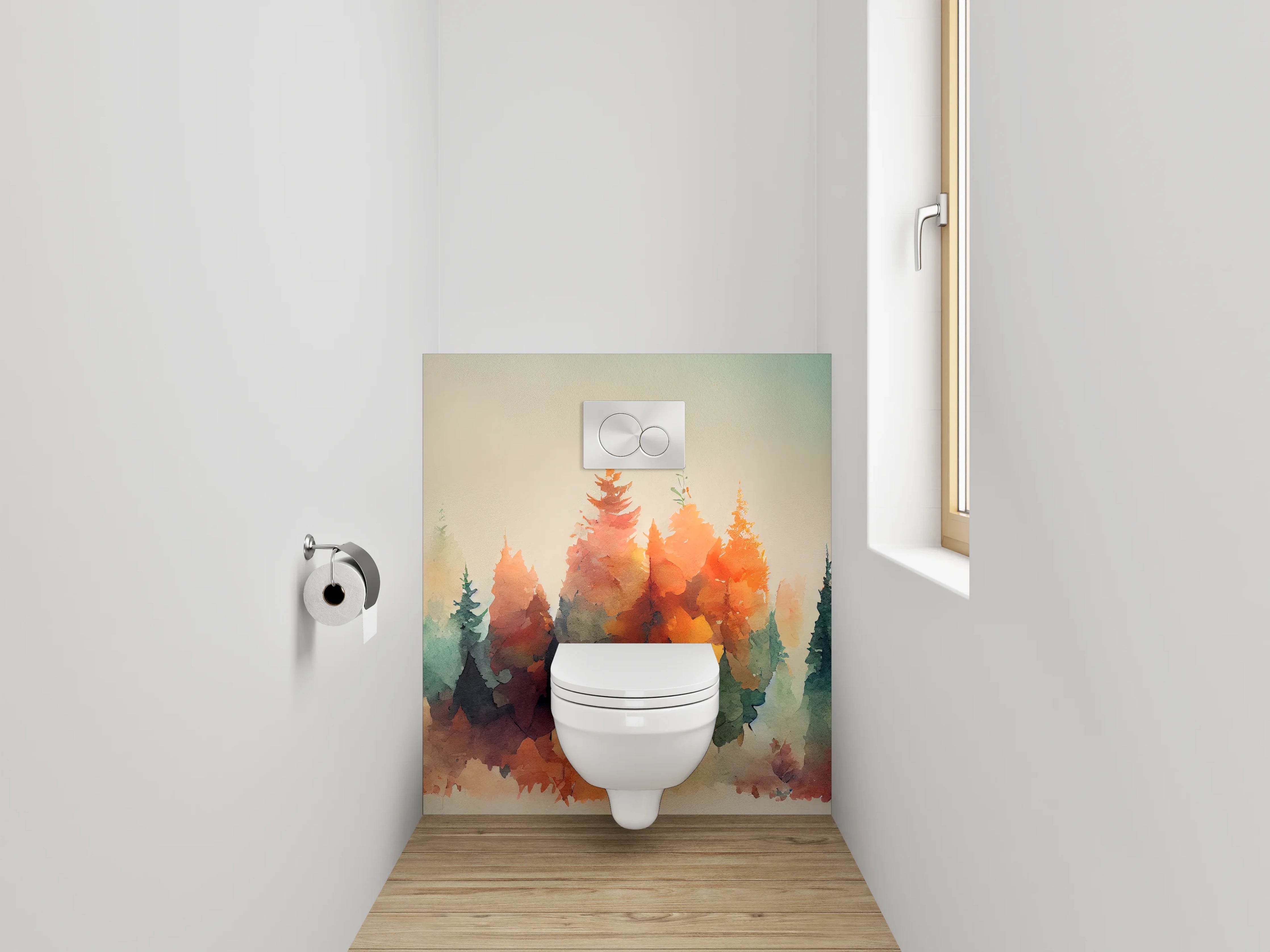 WC-Rückwand - Herbstlicher Aquarell-Wald