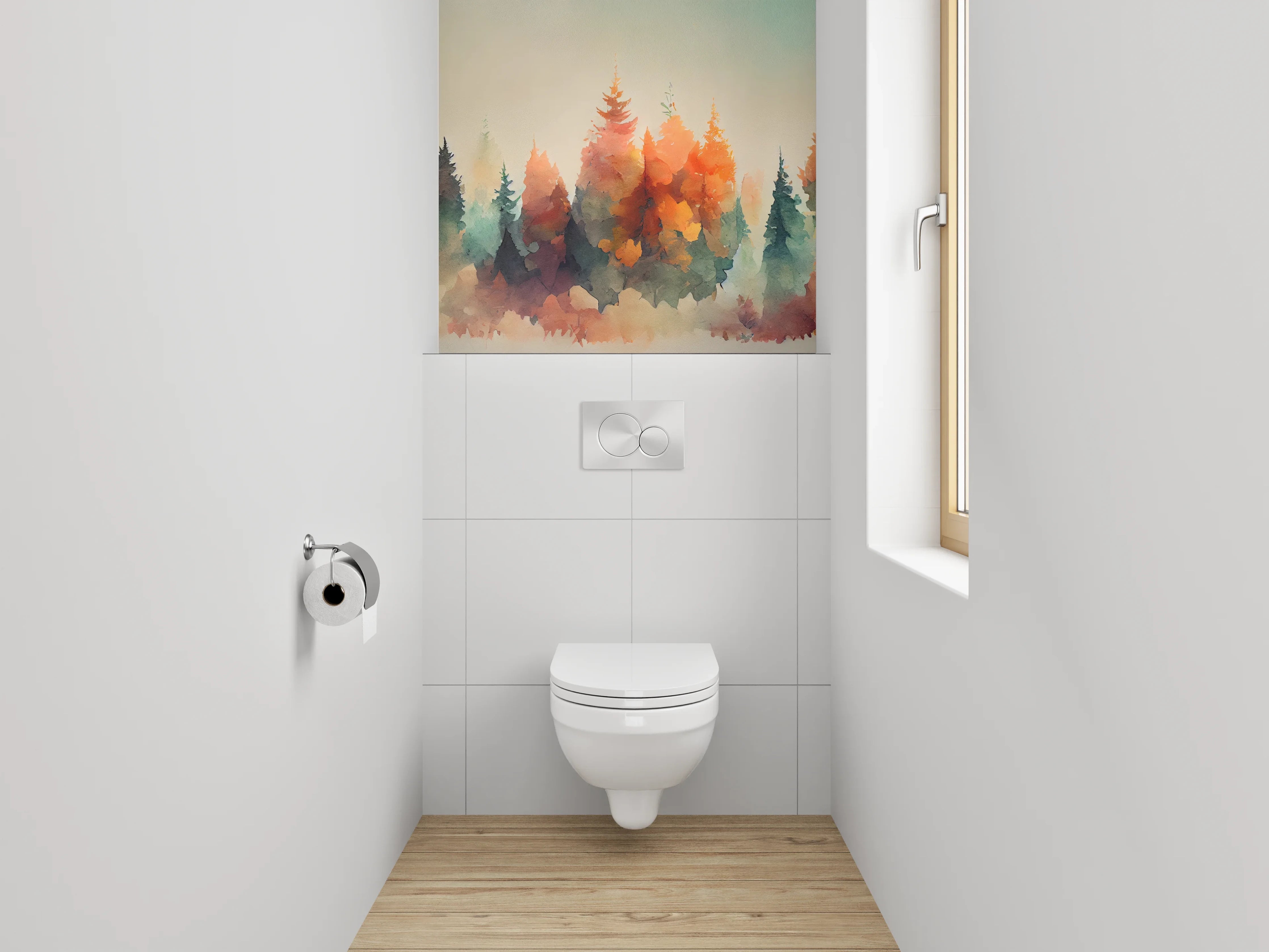 WC-Rückwand - Herbstlicher Aquarell-Wald