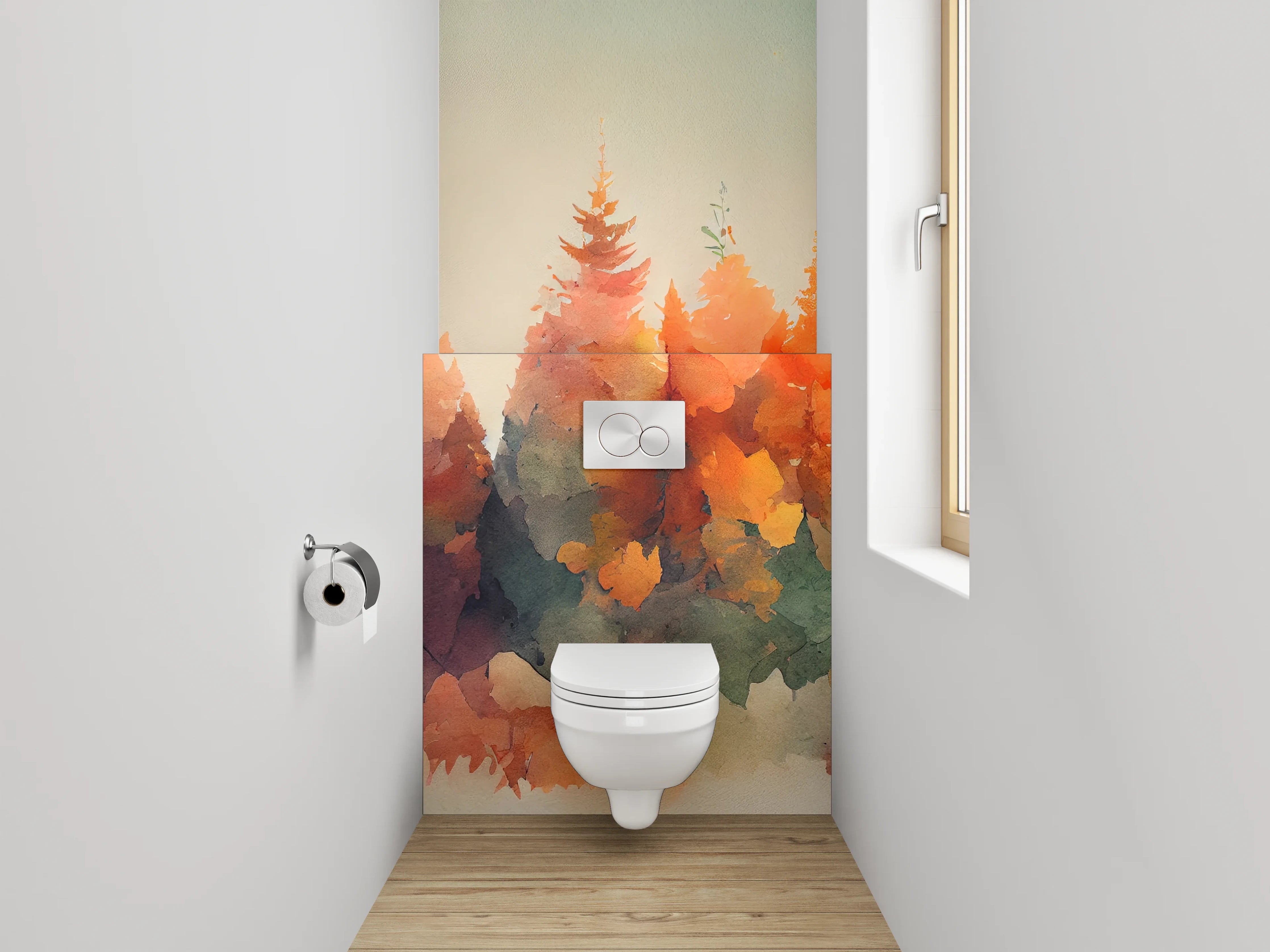 WC-Rückwand - Herbstlicher Aquarell-Wald