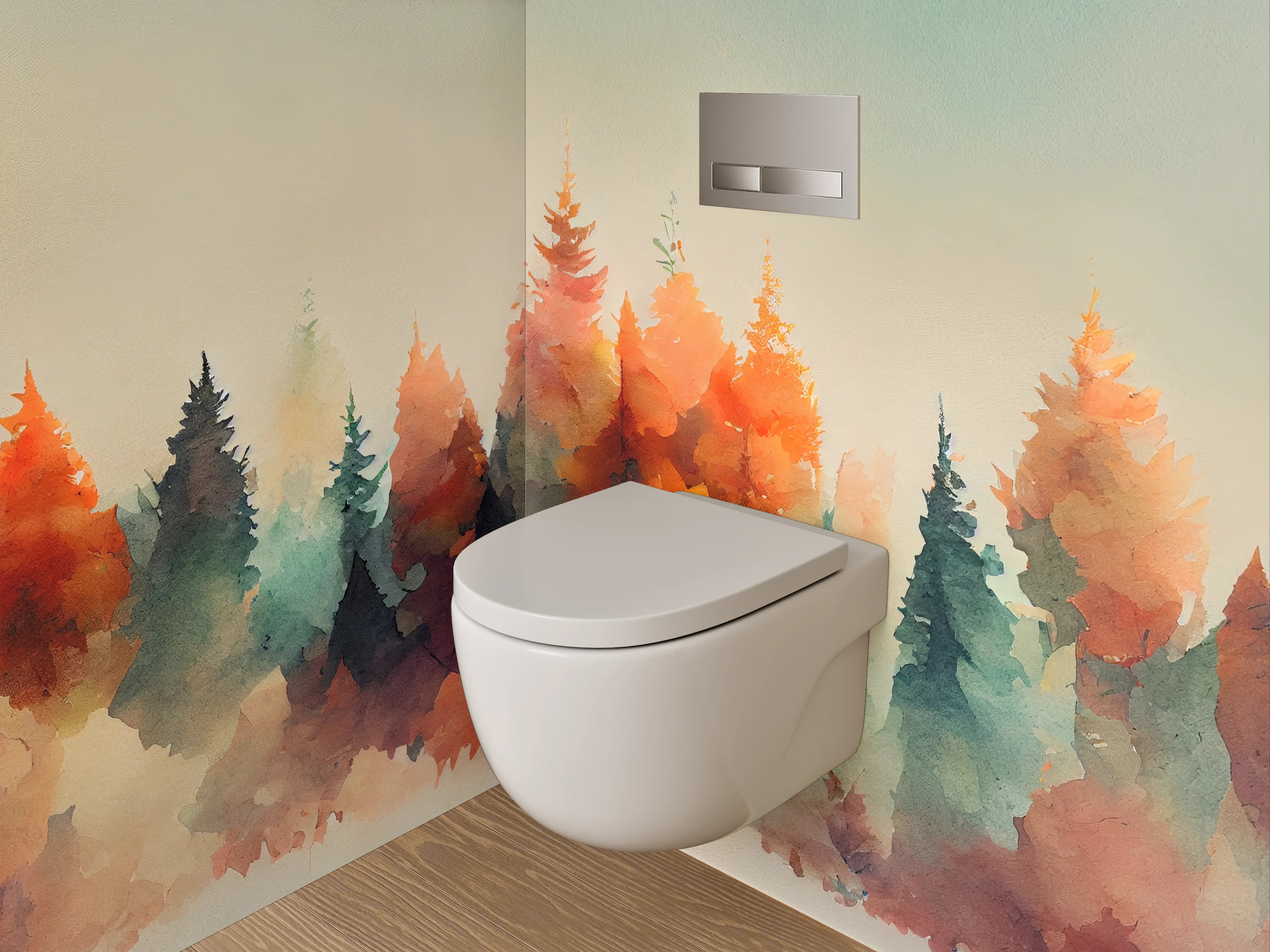 WC-Rückwand - Herbstlicher Aquarell-Wald