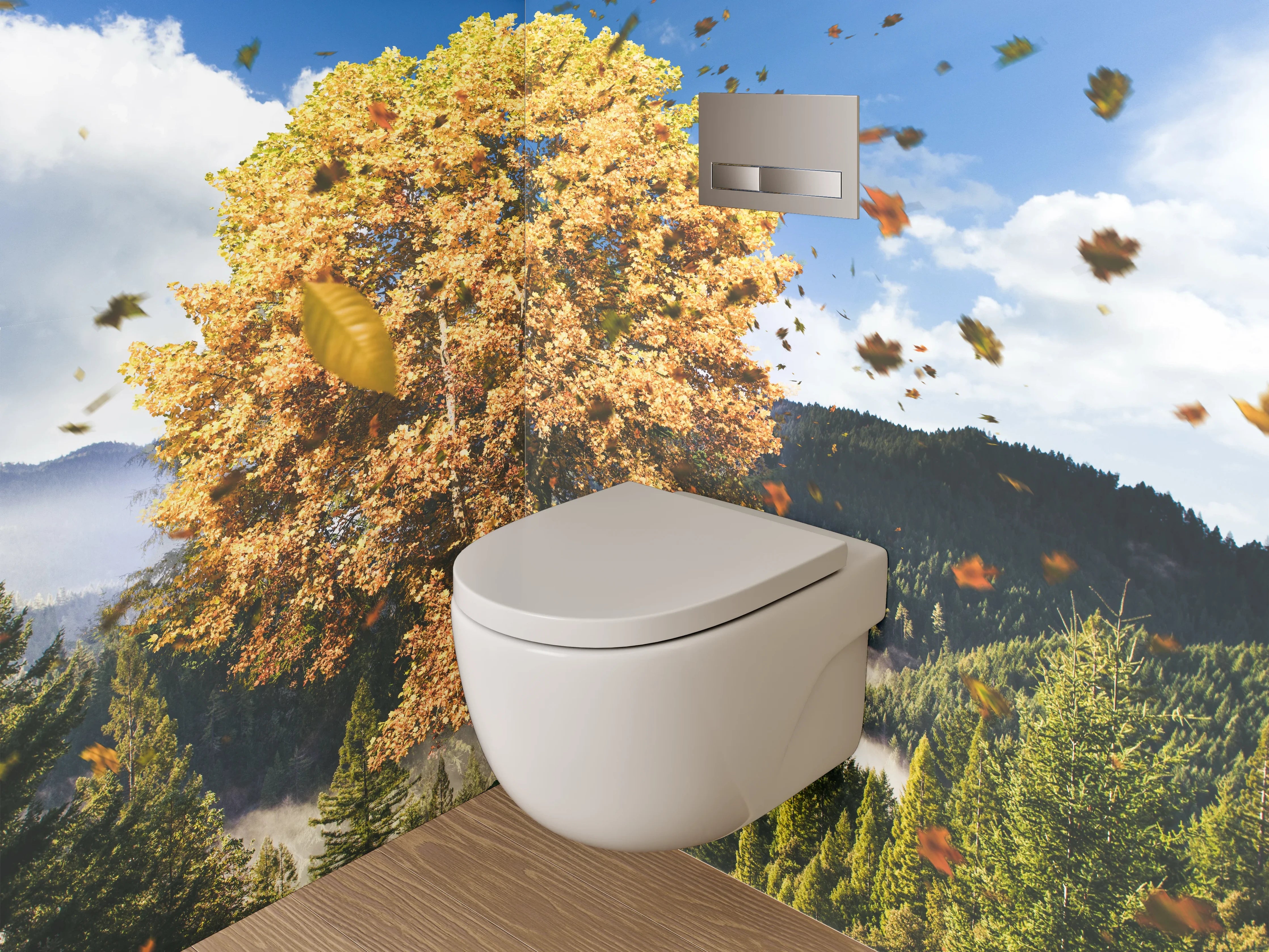 WC-Rückwand - Herbstlicher Baum vor Bergen