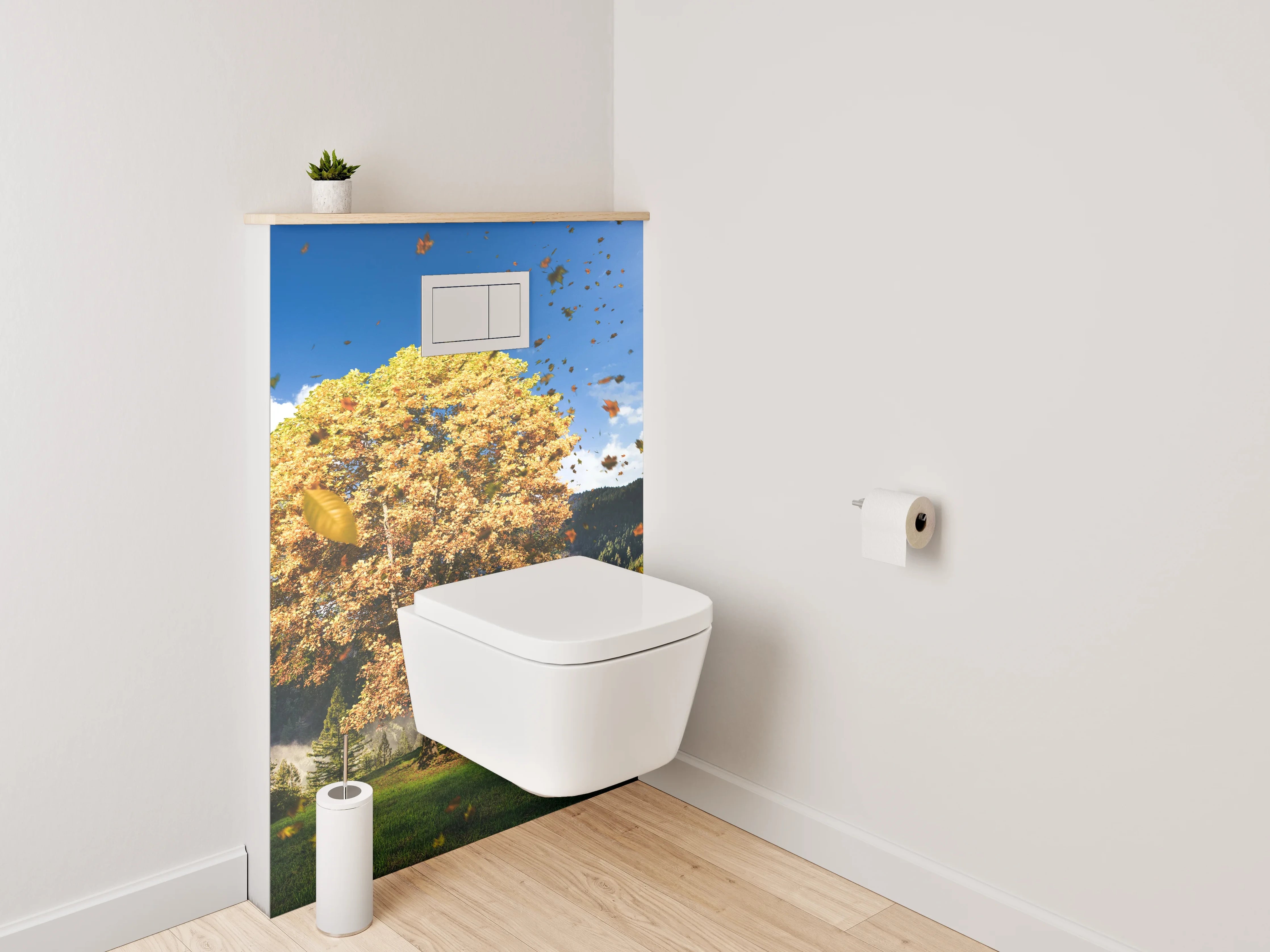 WC-Rückwand - Herbstlicher Baum vor Bergen