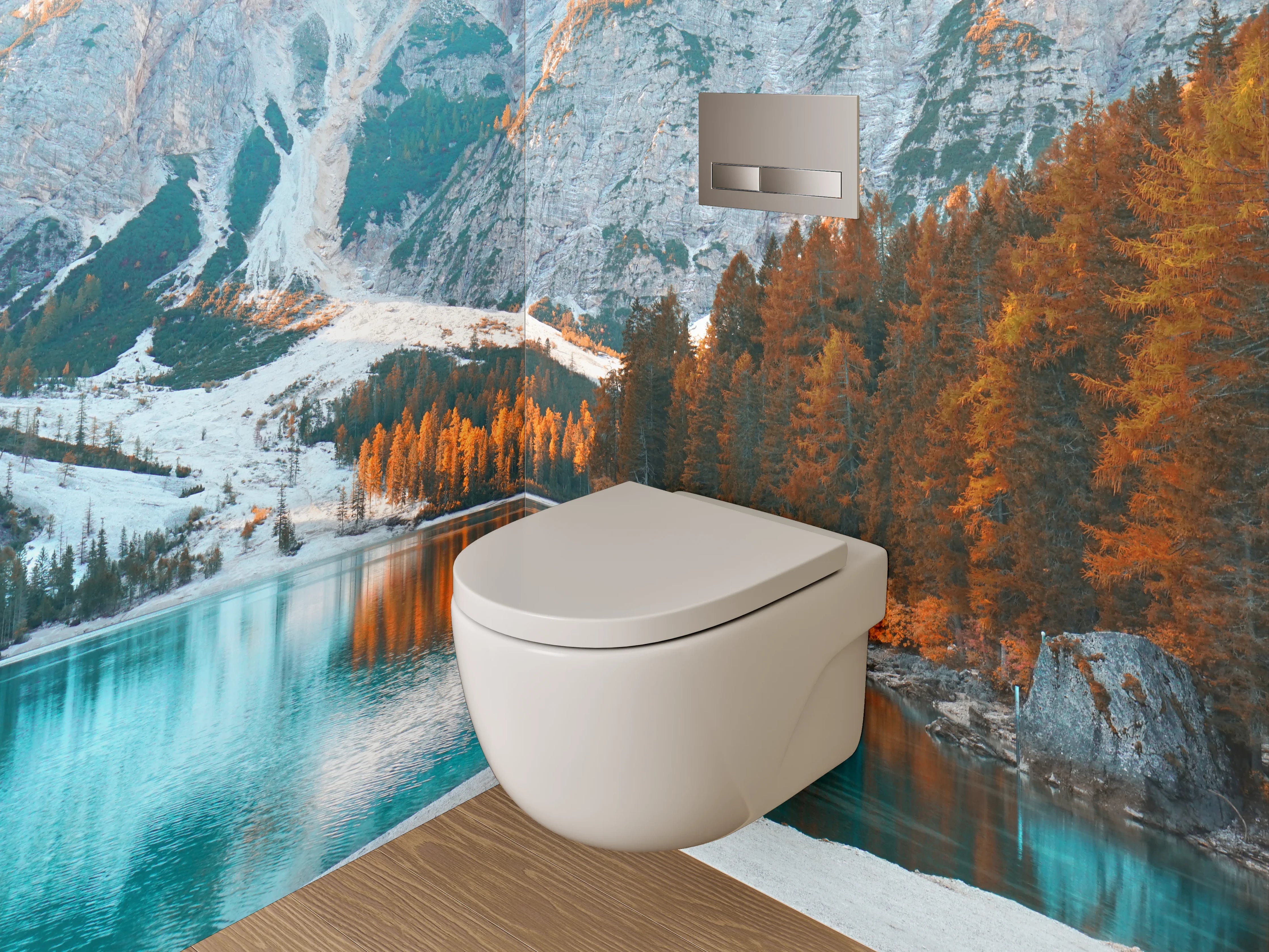 WC-Rückwand - Herbstlicher Bergsee mit Nadelwald