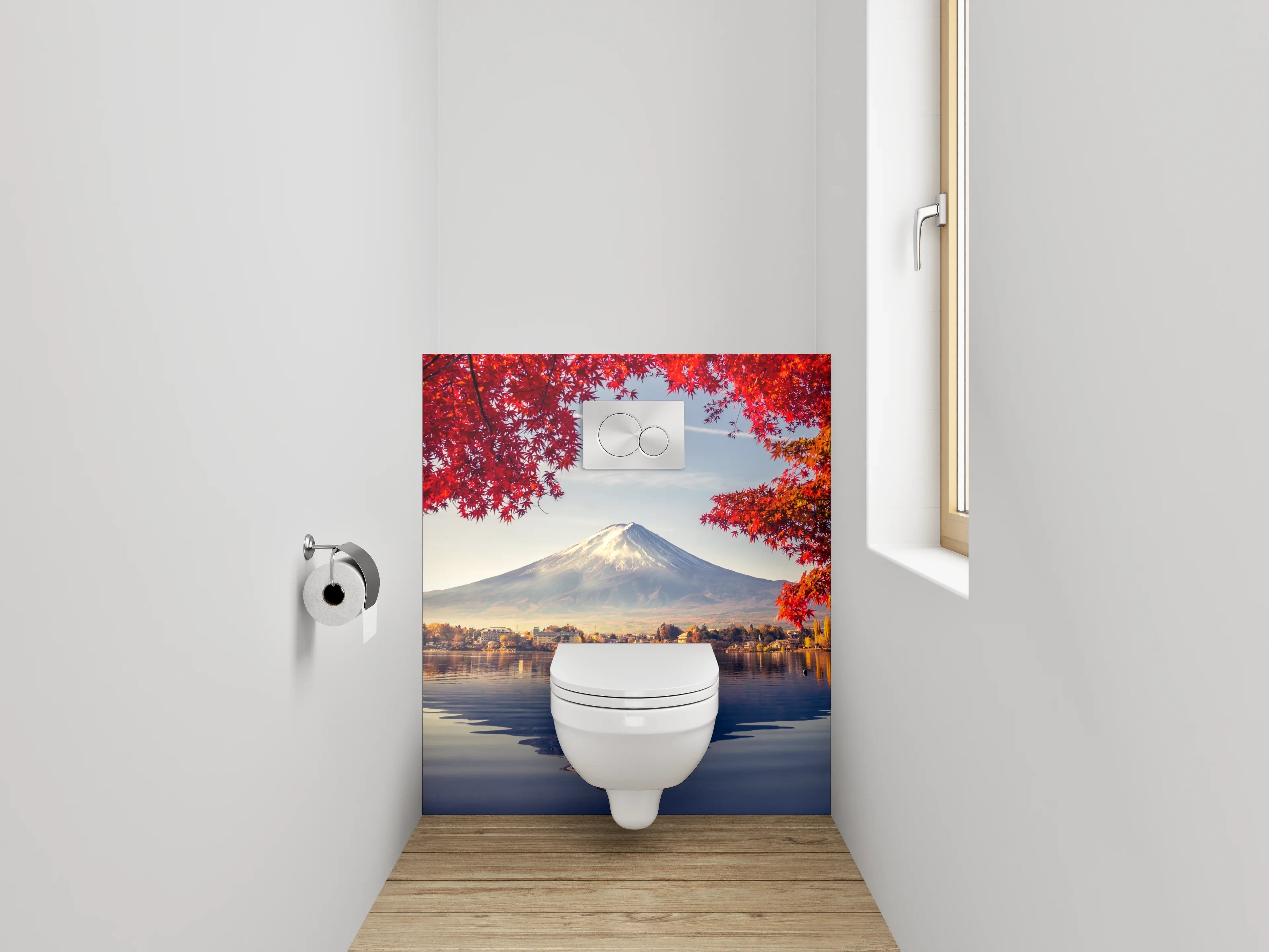 WC-Rückwand - Herbstlicher Fuji vor Spiegel-See