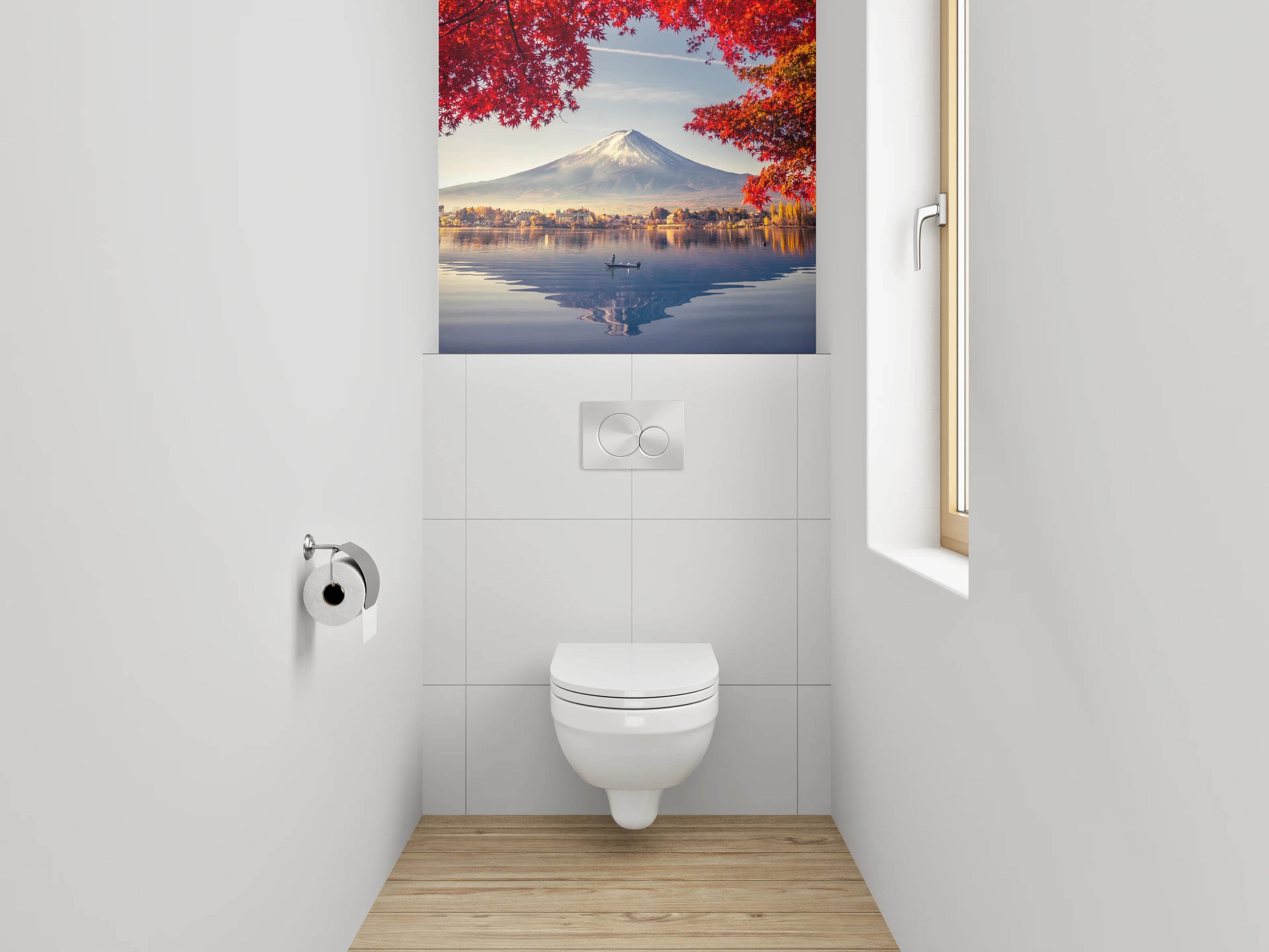 WC-Rückwand - Herbstlicher Fuji vor Spiegel-See