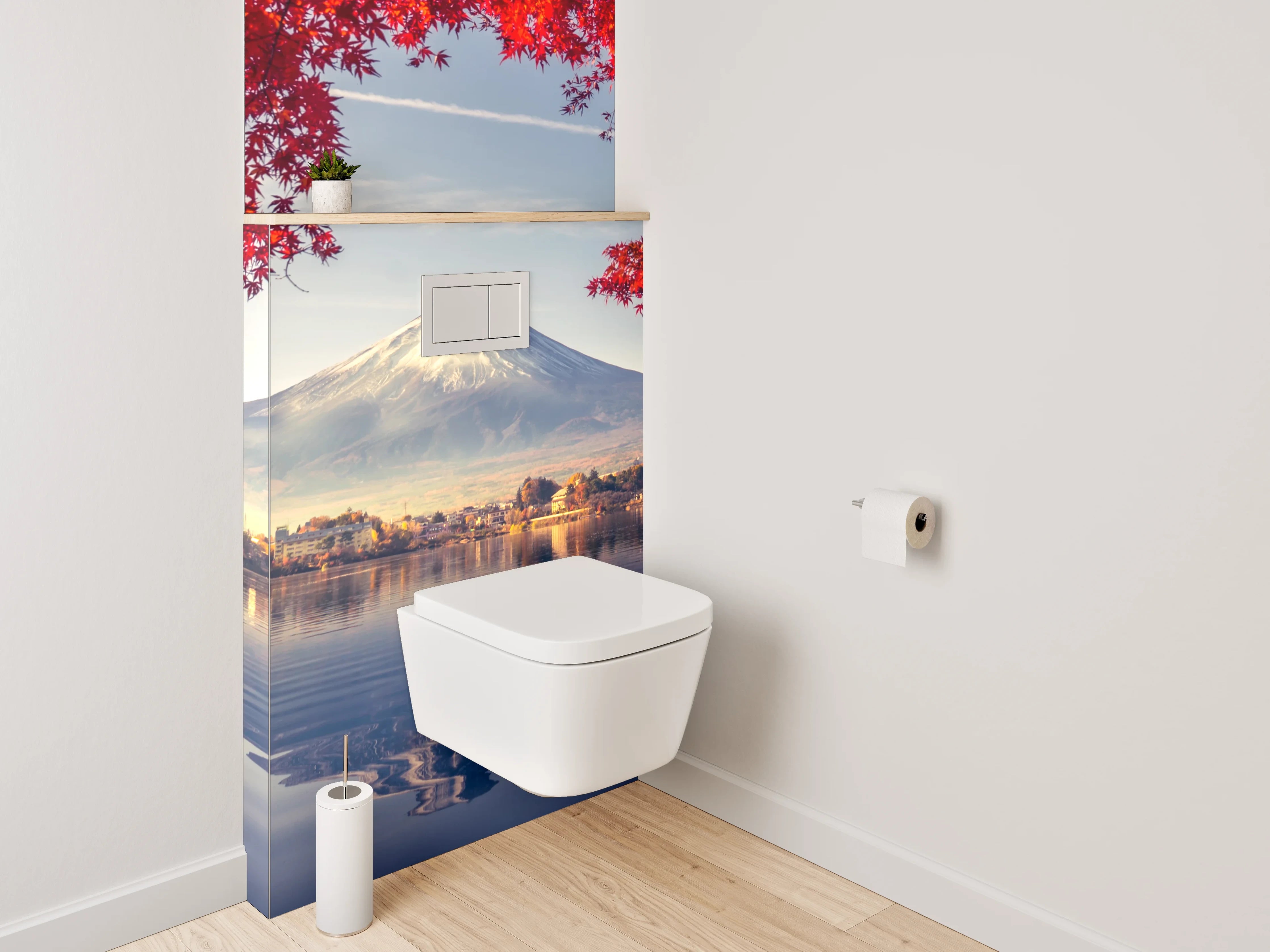 WC-Rückwand - Herbstlicher Fuji vor Spiegel-See