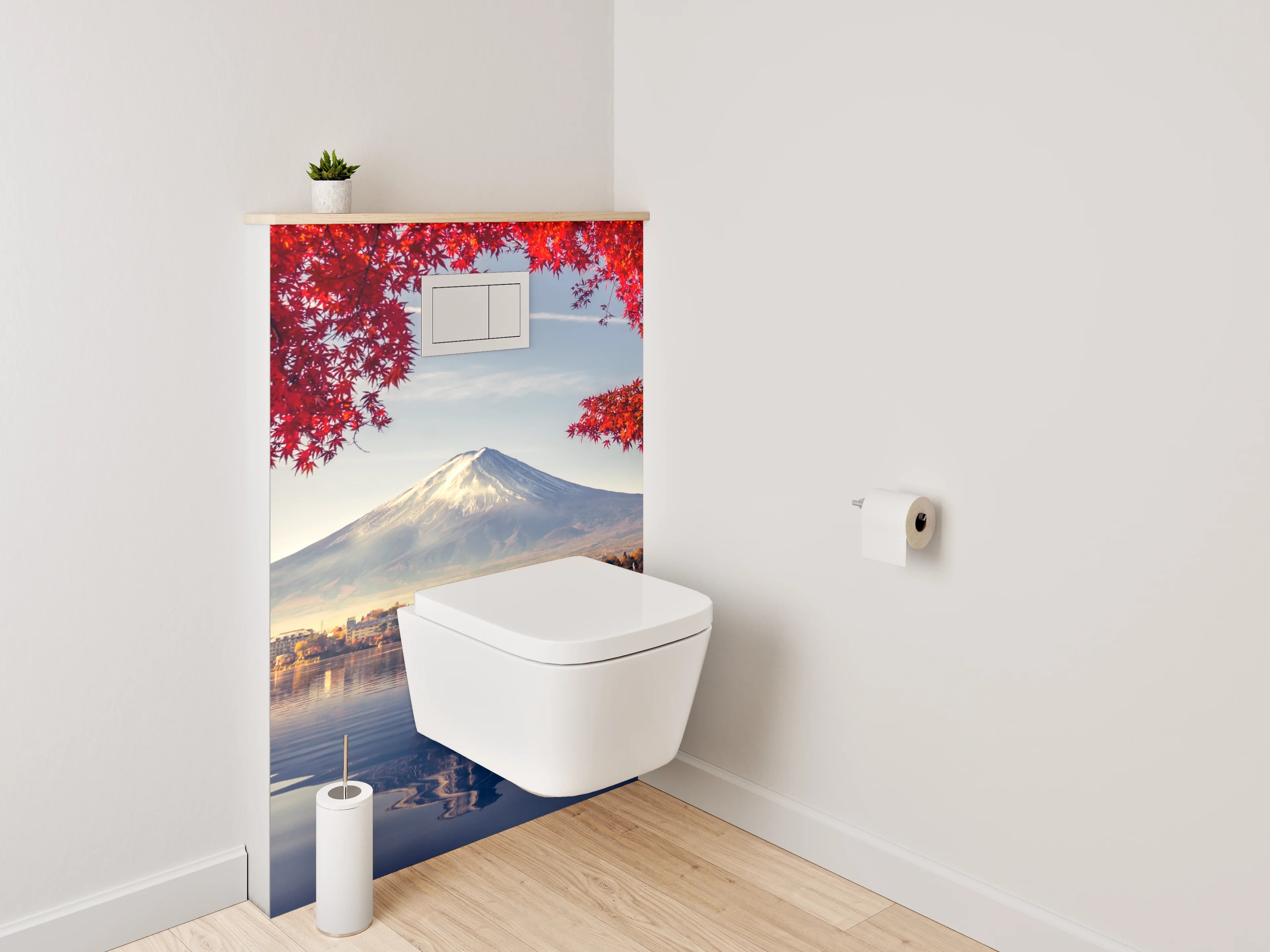 WC-Rückwand - Herbstlicher Fuji vor Spiegel-See