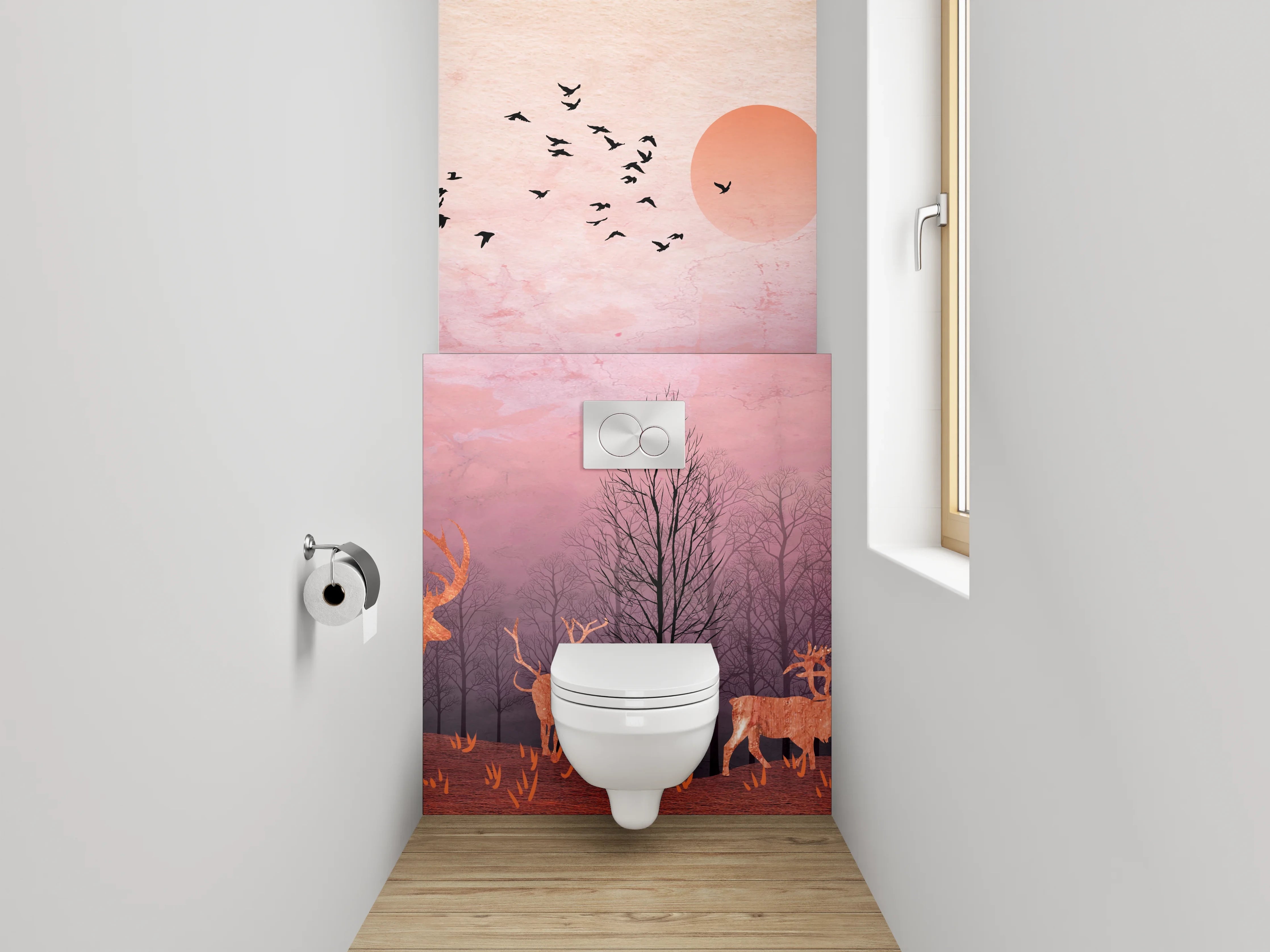 WC-Rückwand - Herbstlicher Hirschwald Sonnenuntergang