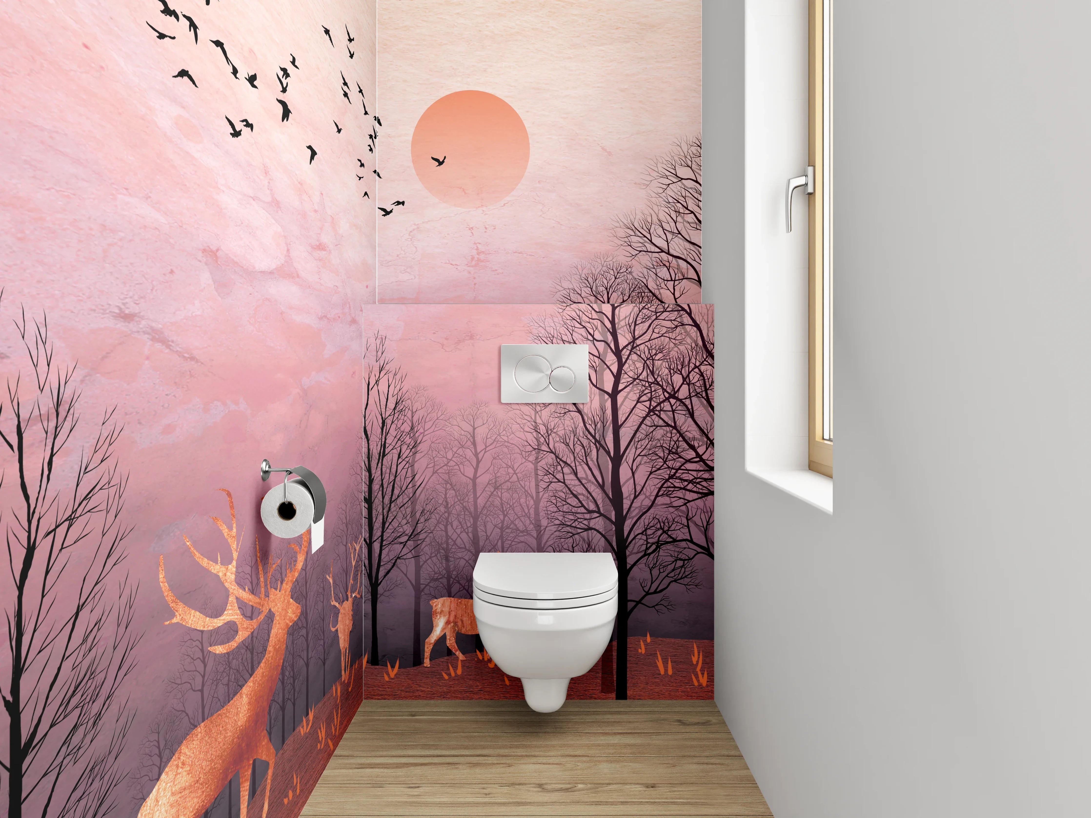 WC-Rückwand - Herbstlicher Hirschwald Sonnenuntergang