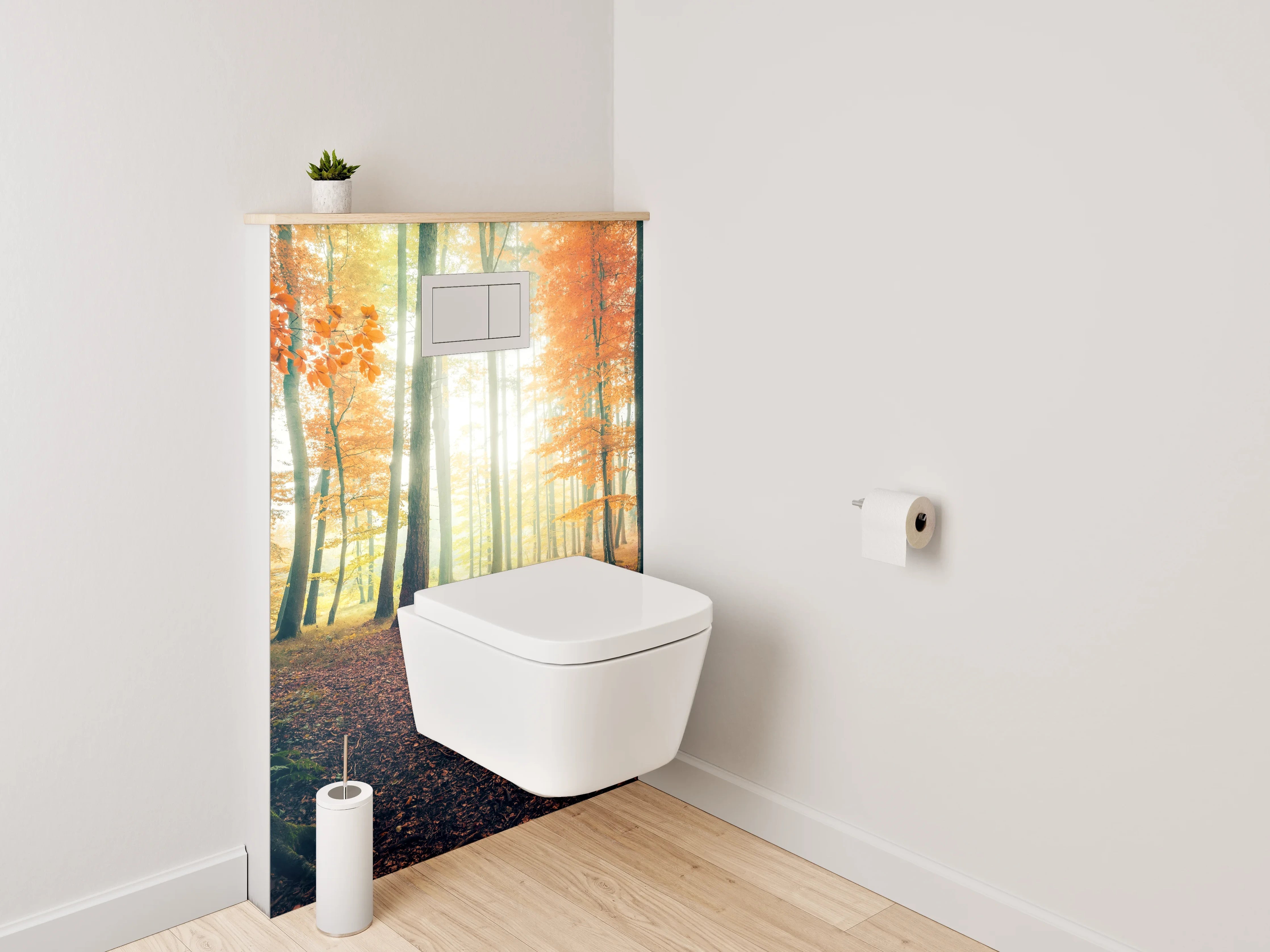 WC-Rückwand - Herbstlicher Lichtwald – Sonnenstrahlen im Wald