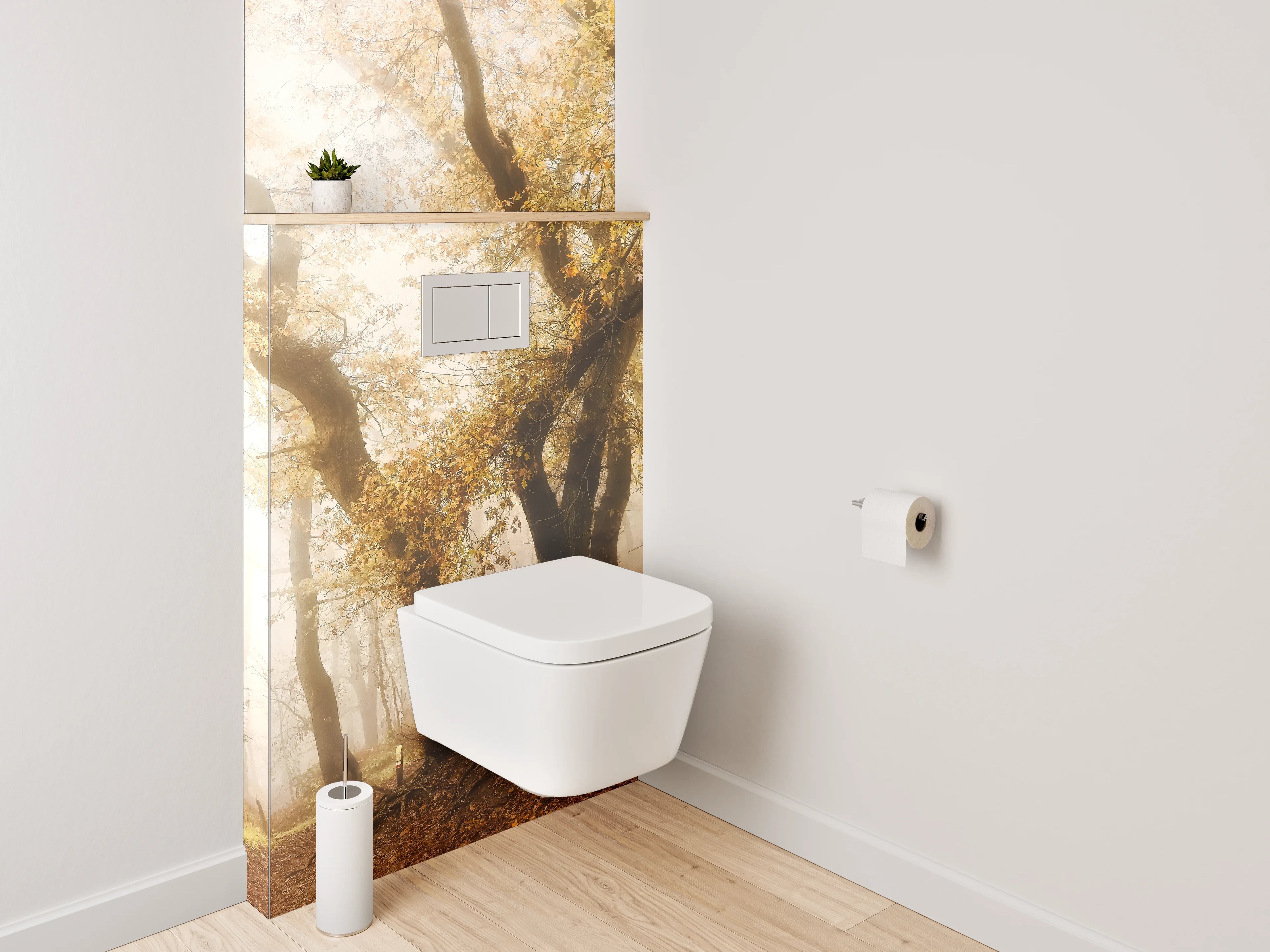 WC-Rückwand - Herbstlicher Nebelwald im Morgenlicht