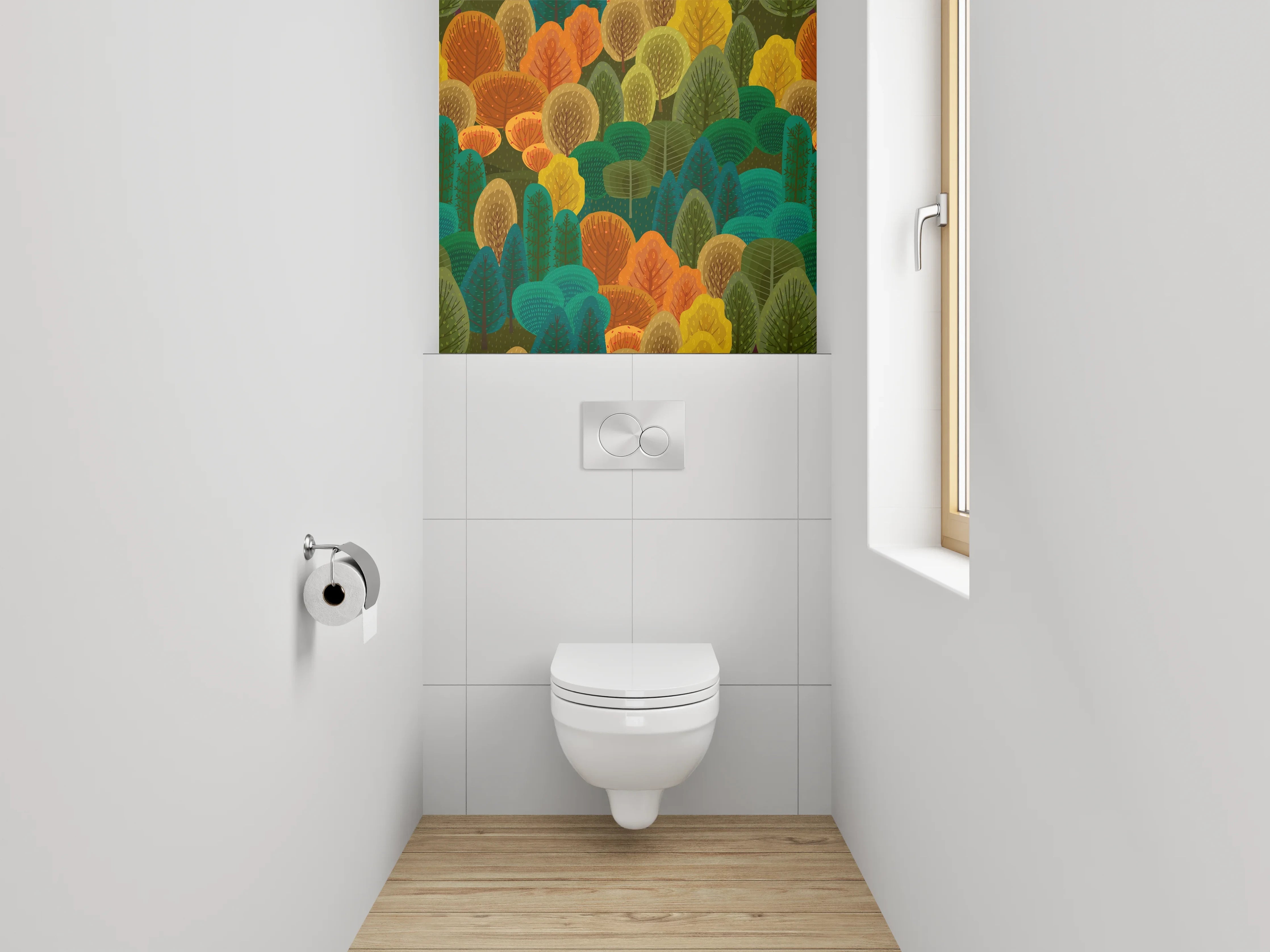 WC-Rückwand - Herbstlicher Wald Aquarell Muster