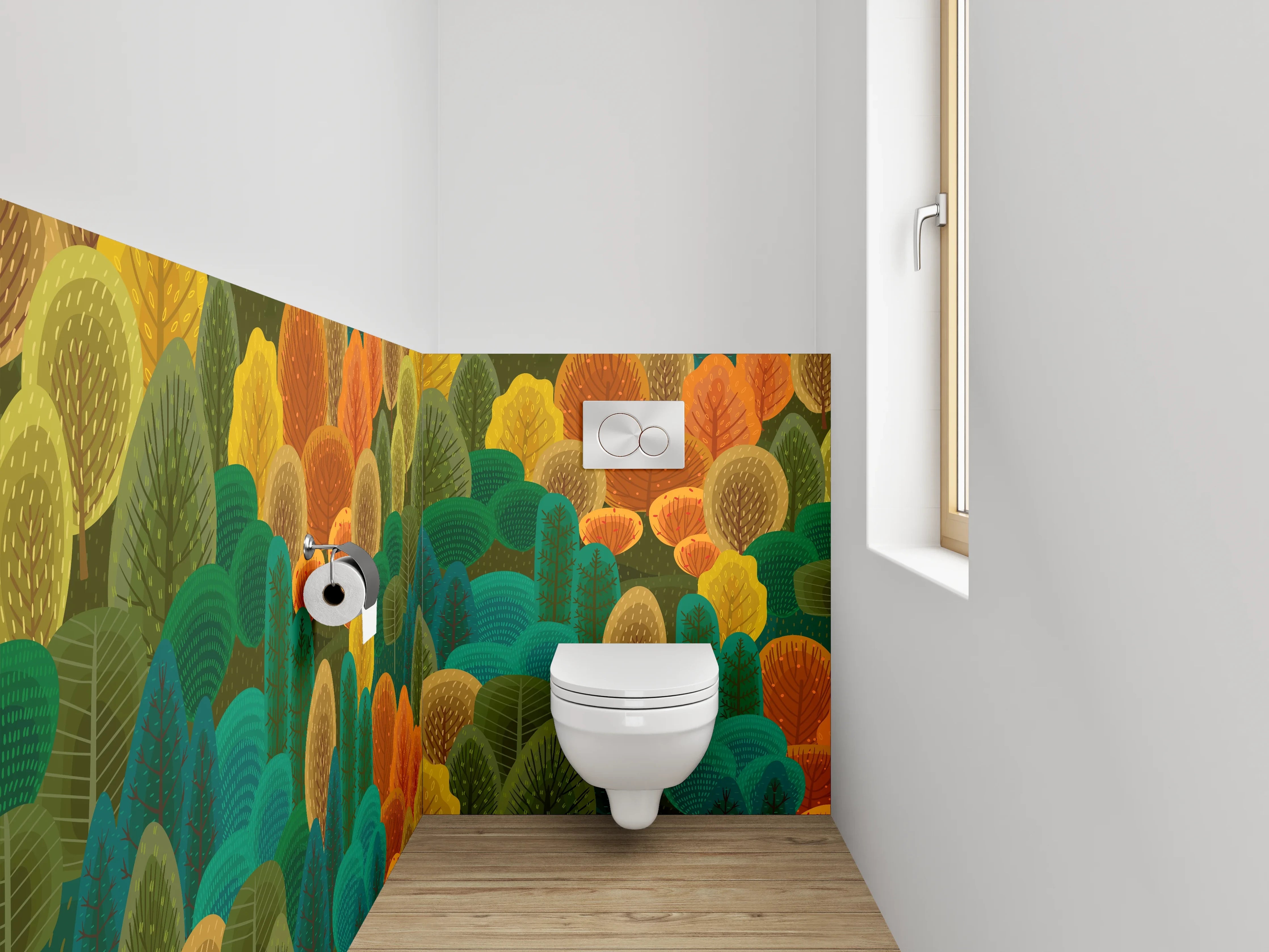 WC-Rückwand - Herbstlicher Wald Aquarell Muster