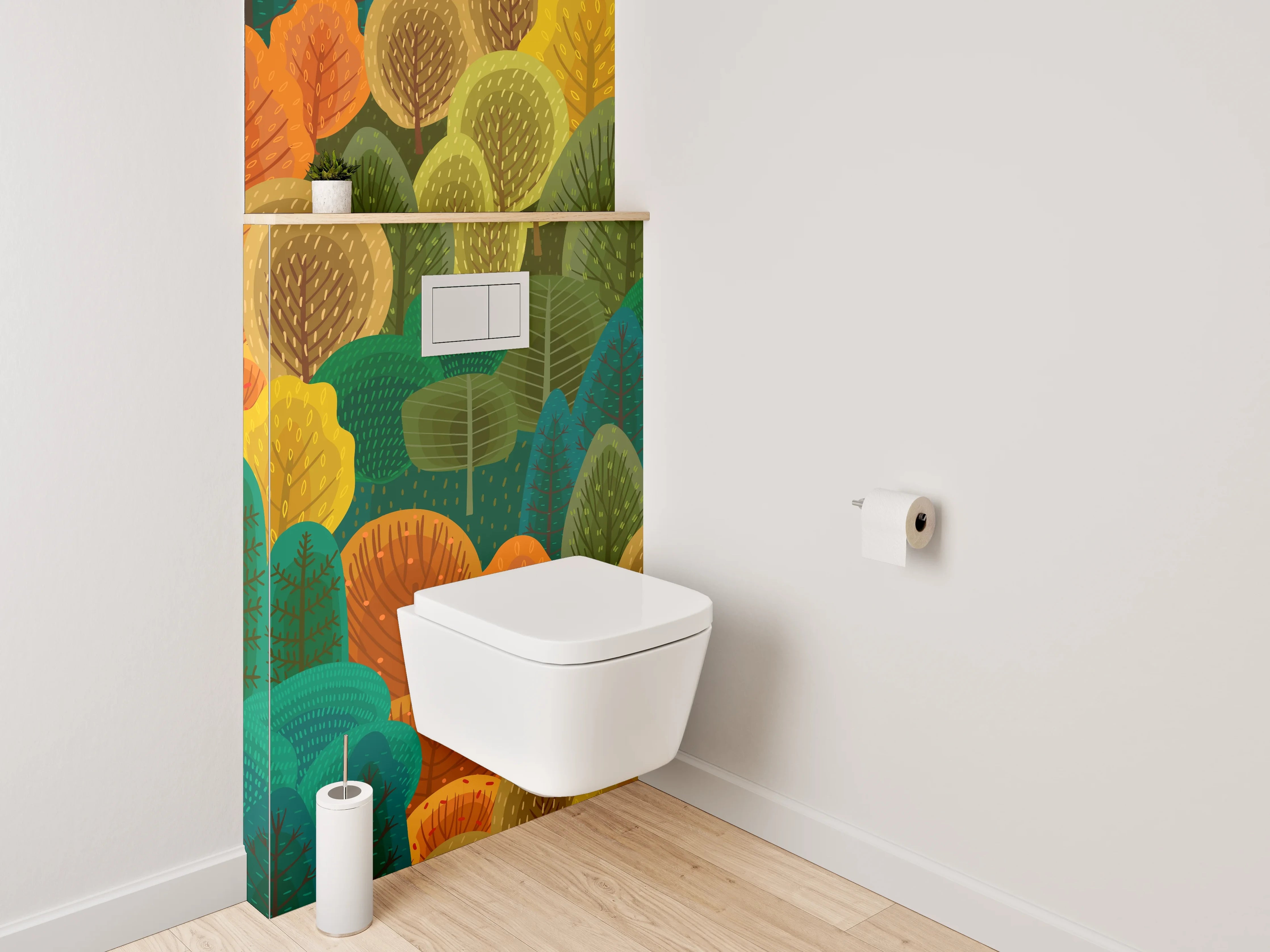 WC-Rückwand - Herbstlicher Wald Aquarell Muster