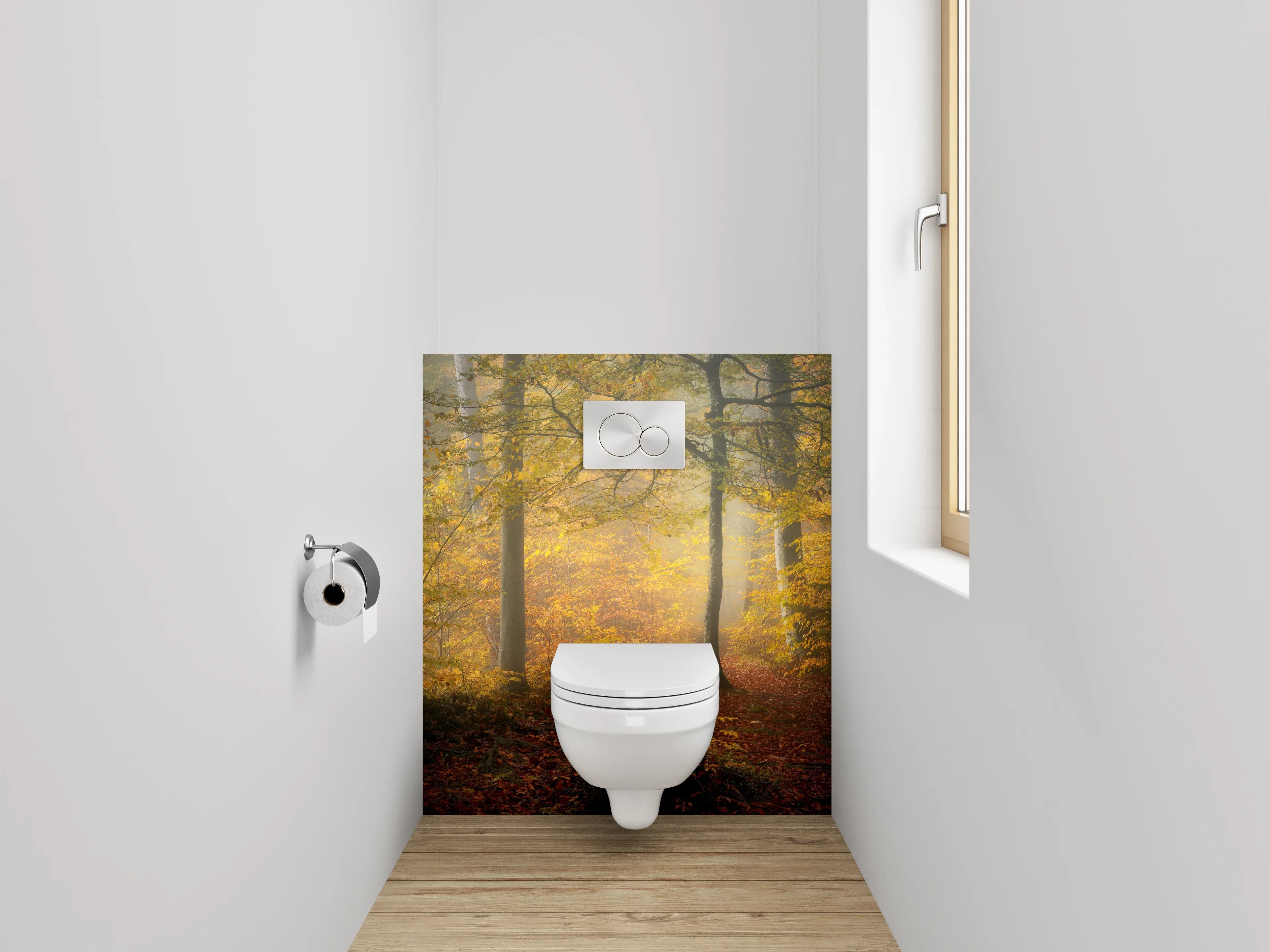WC-Rückwand - Herbstlicher Wald im Morgenlicht