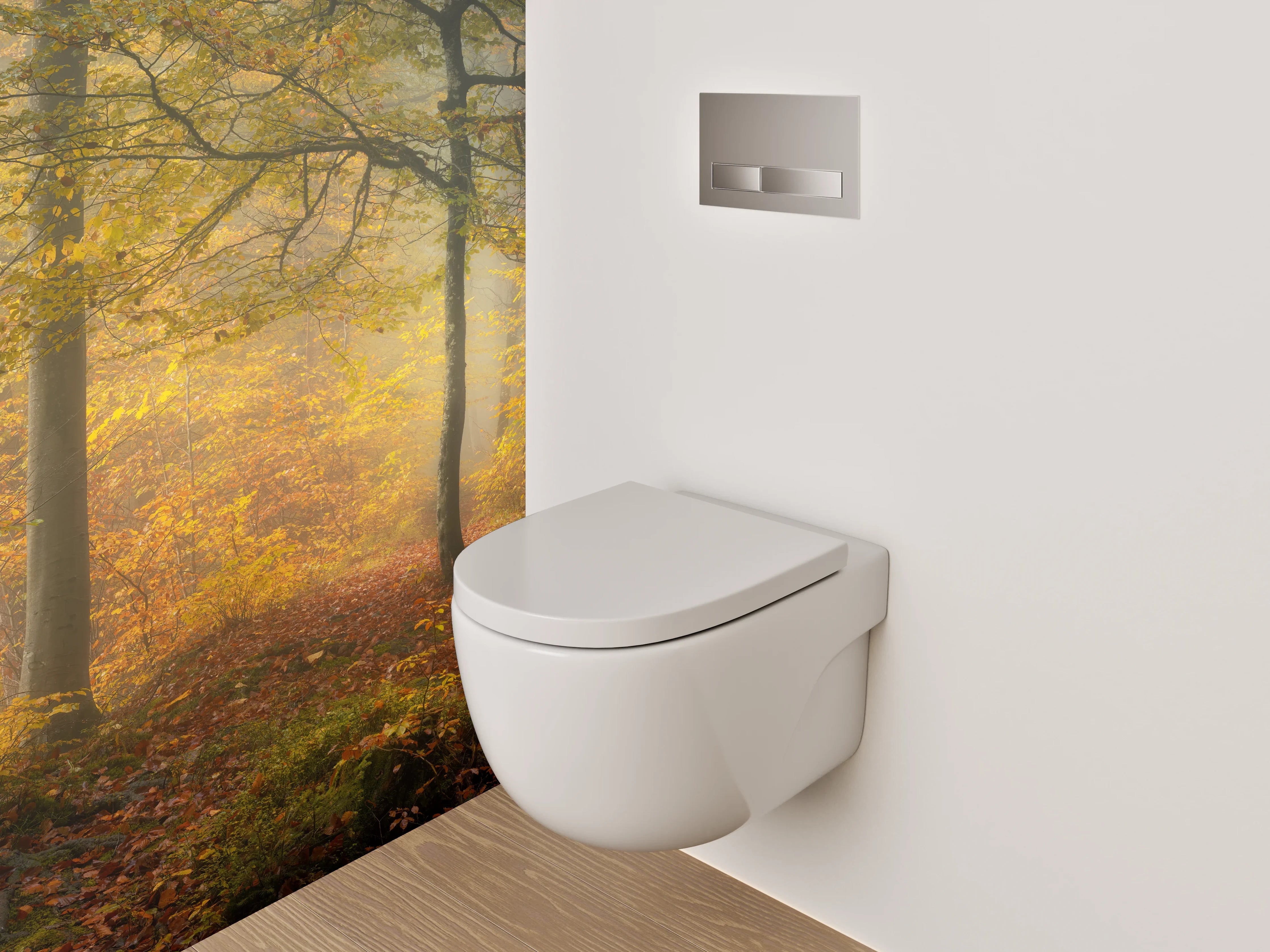 WC-Rückwand - Herbstlicher Wald im Morgenlicht
