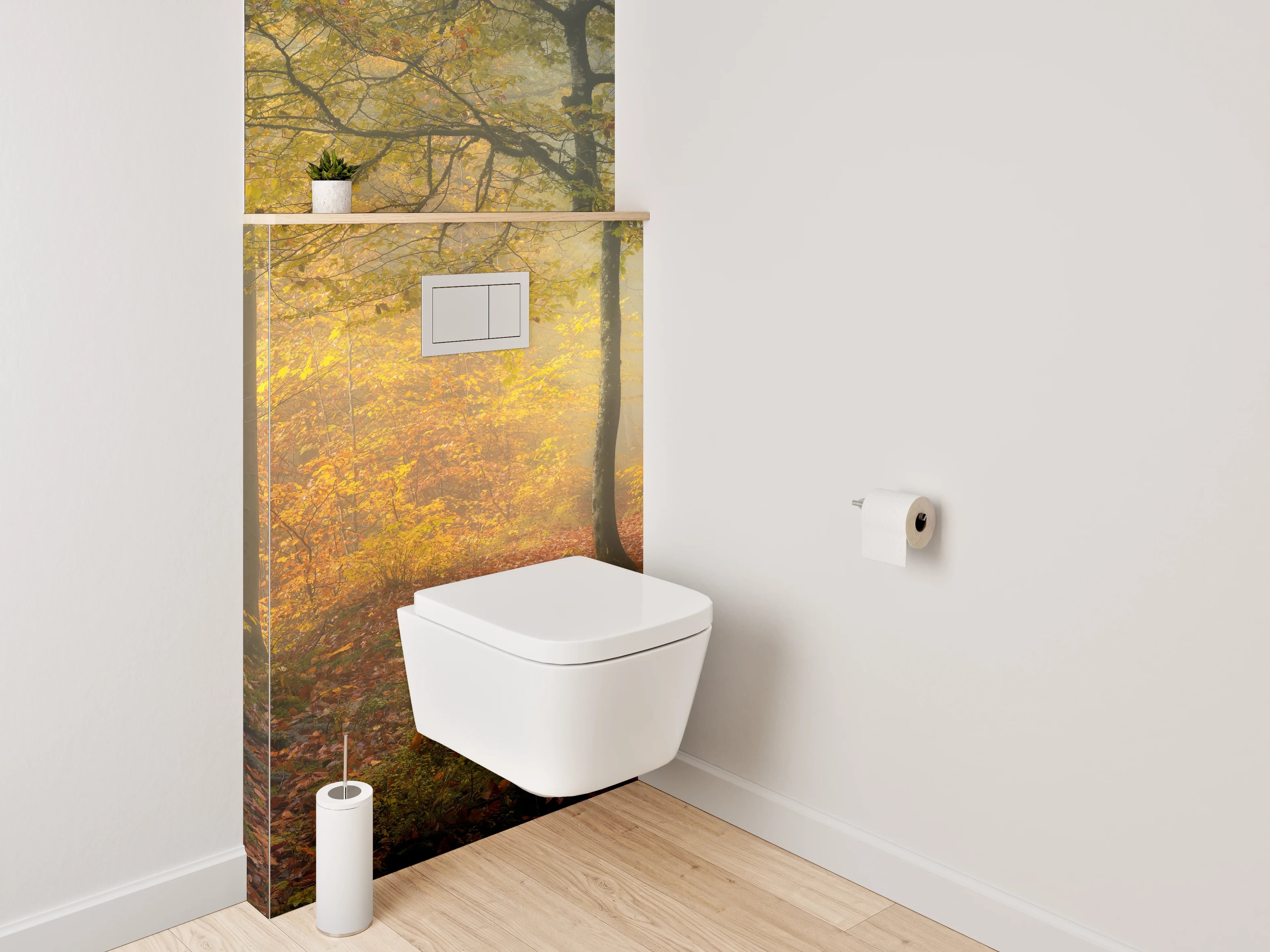 WC-Rückwand - Herbstlicher Wald im Morgenlicht