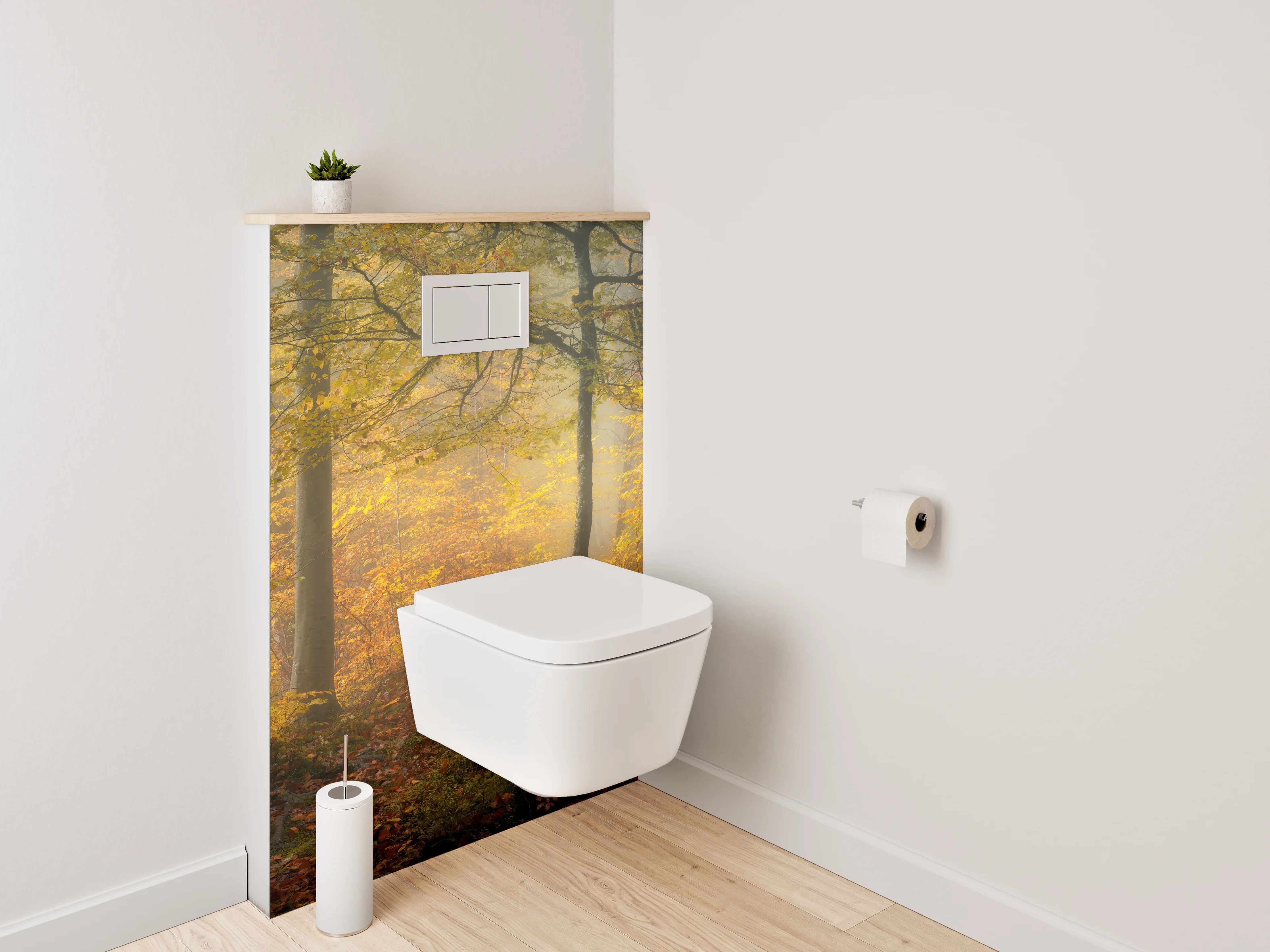 WC-Rückwand - Herbstlicher Wald im Morgenlicht