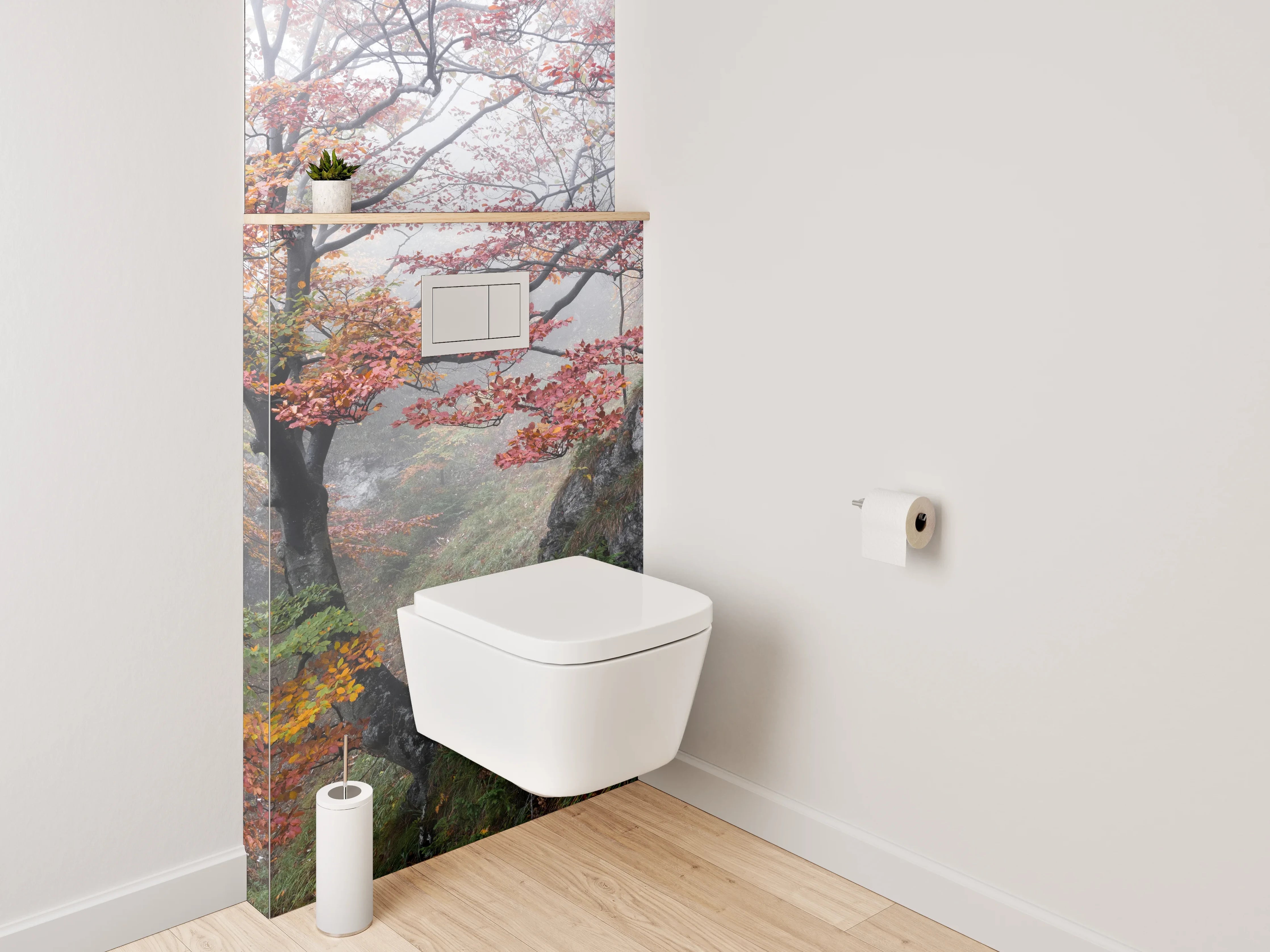WC-Rückwand - Herbstlicher Wald im Nebel