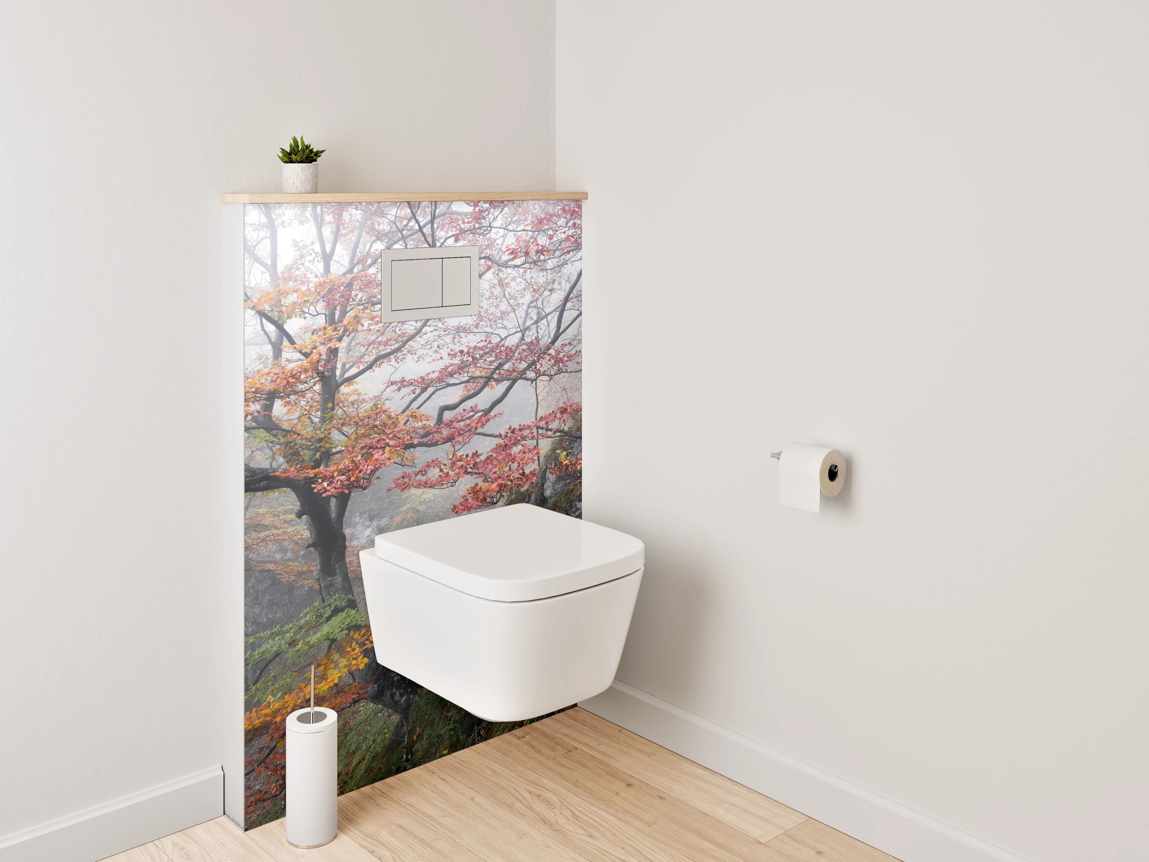 WC-Rückwand - Herbstlicher Wald im Nebel