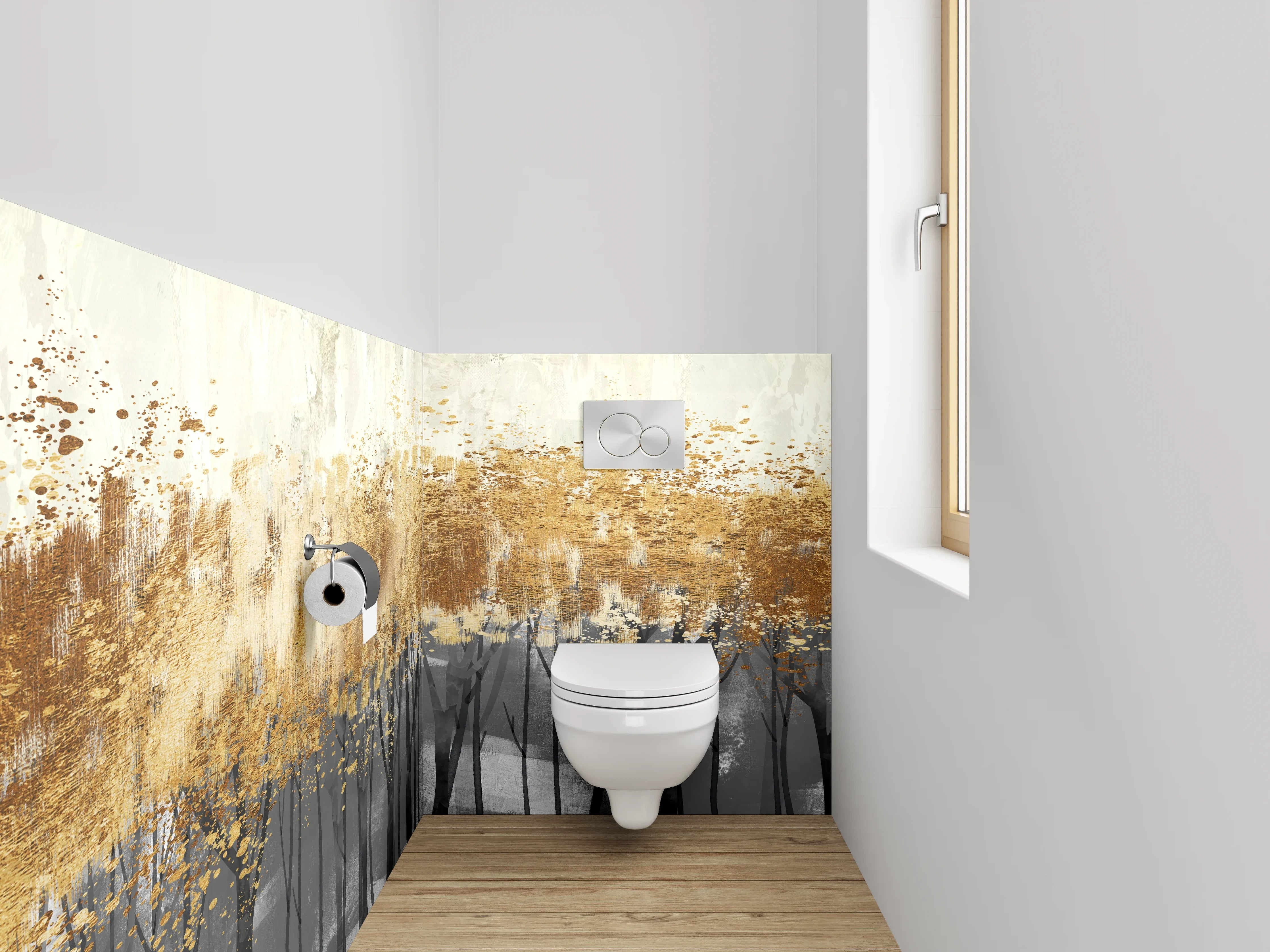 WC-Rückwand - Herbstlicher Wald in Aquarell
