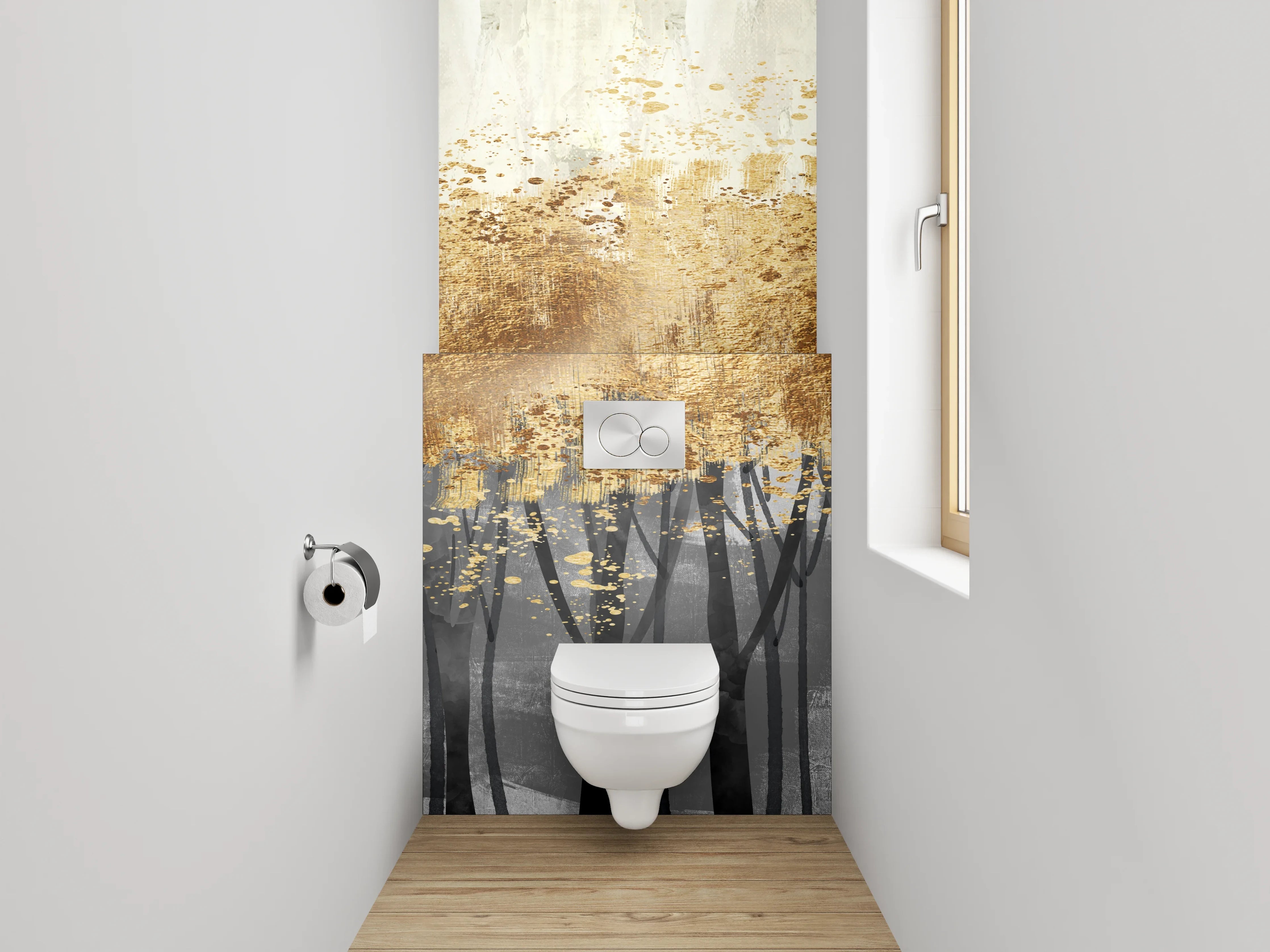 WC-Rückwand - Herbstlicher Wald in Aquarell