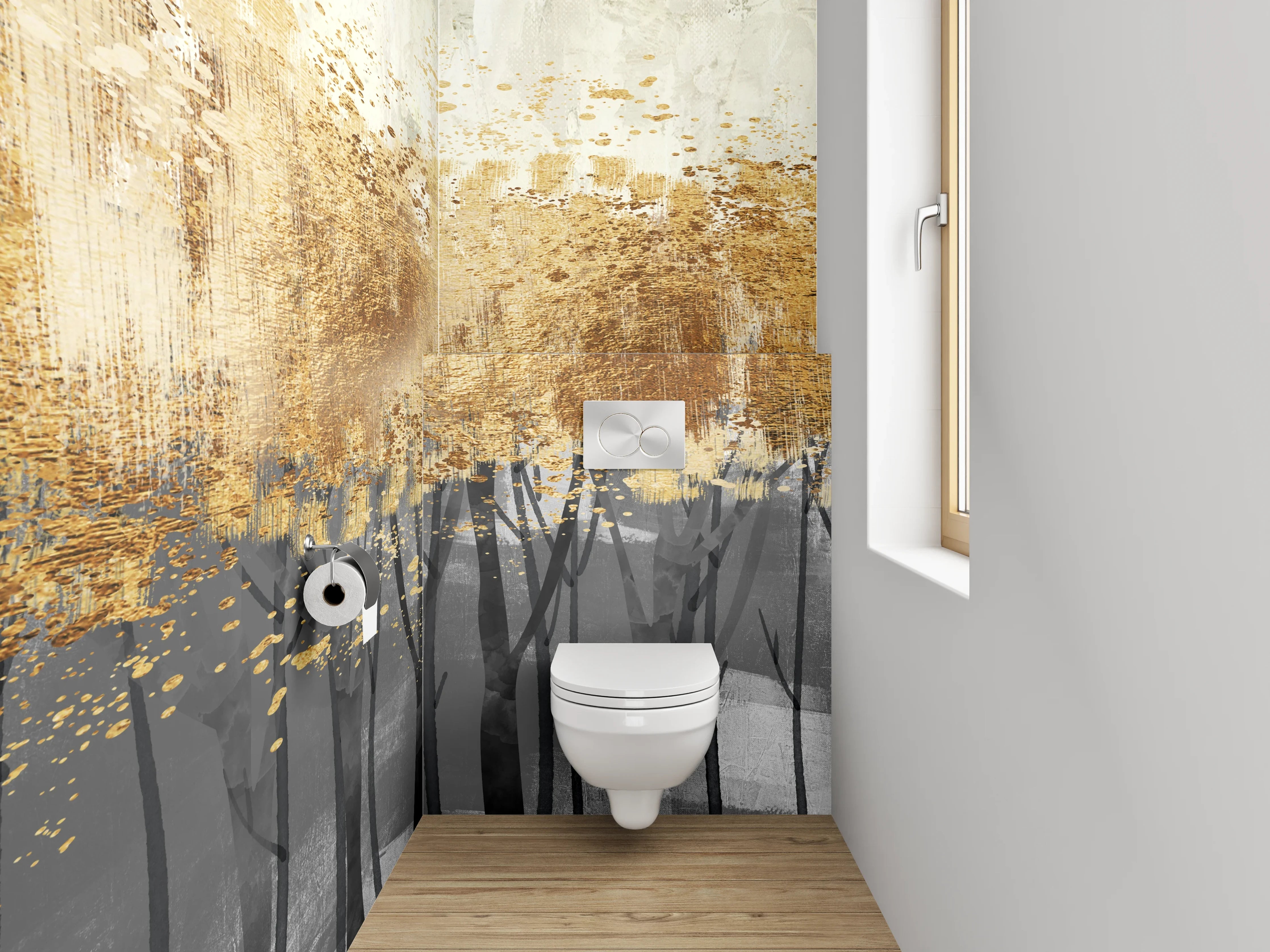 WC-Rückwand - Herbstlicher Wald in Aquarell