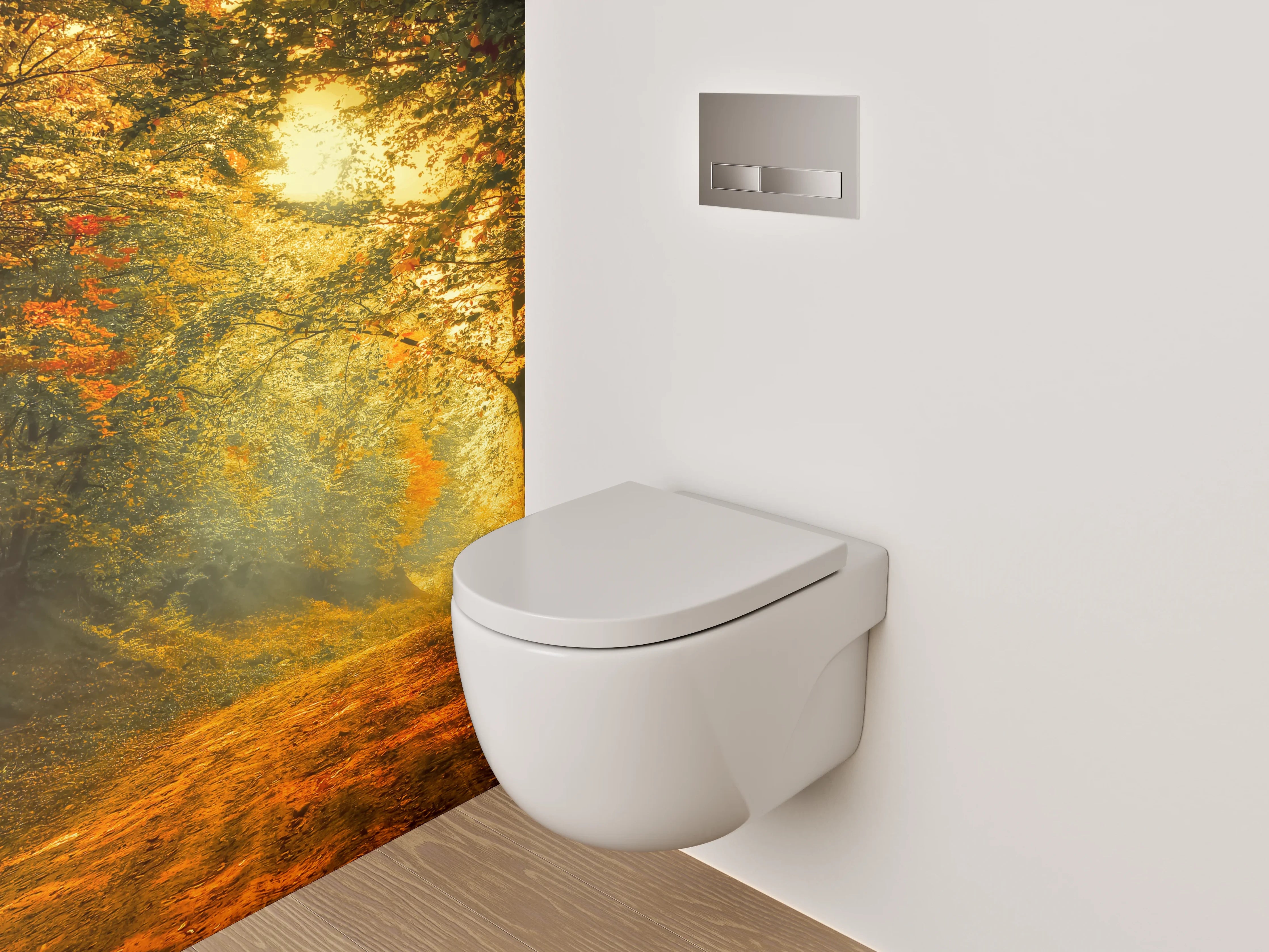 WC-Rückwand - Herbstlicher Waldweg mit Sonnenlicht
