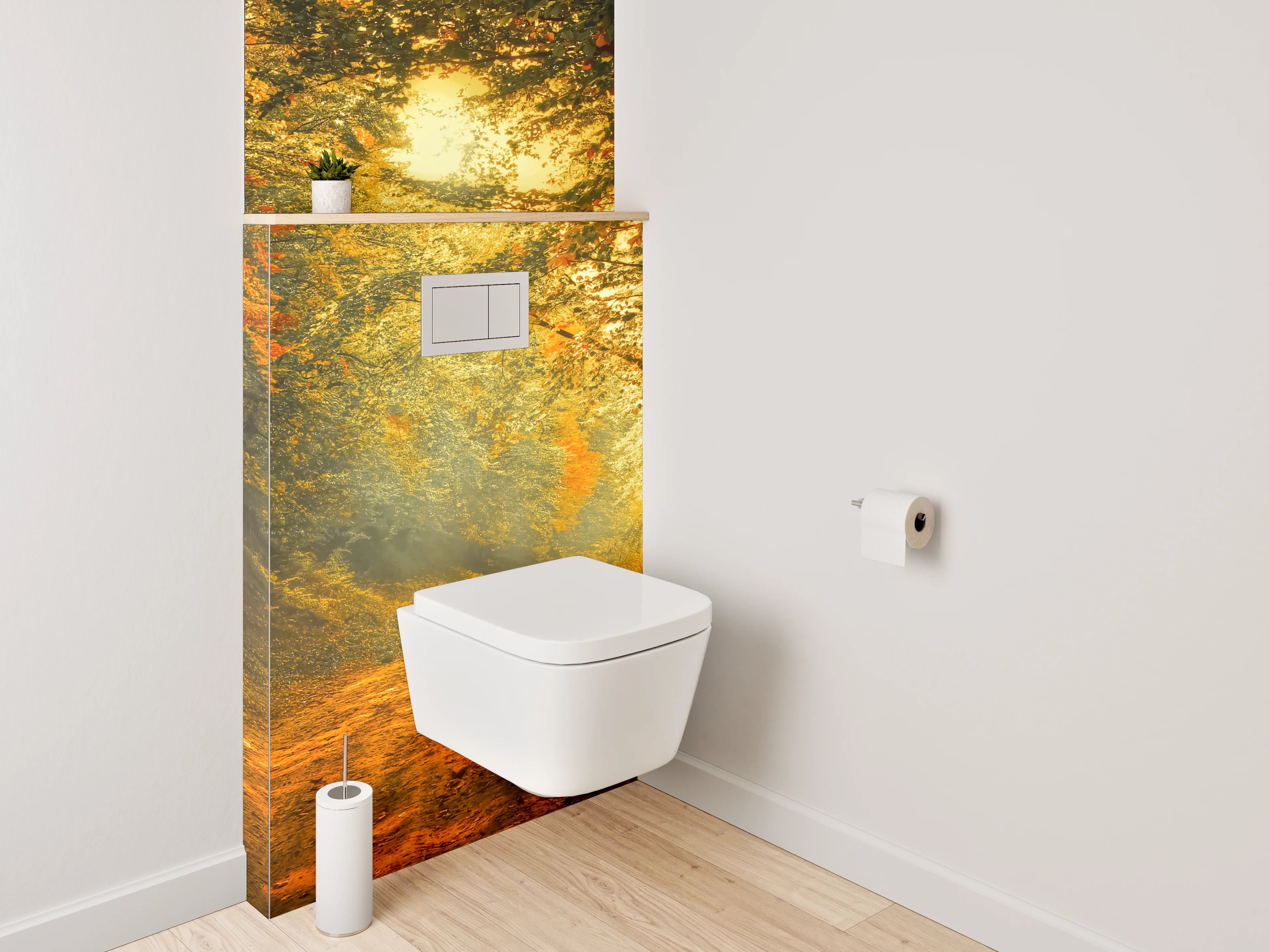 WC-Rückwand - Herbstlicher Waldweg mit Sonnenlicht