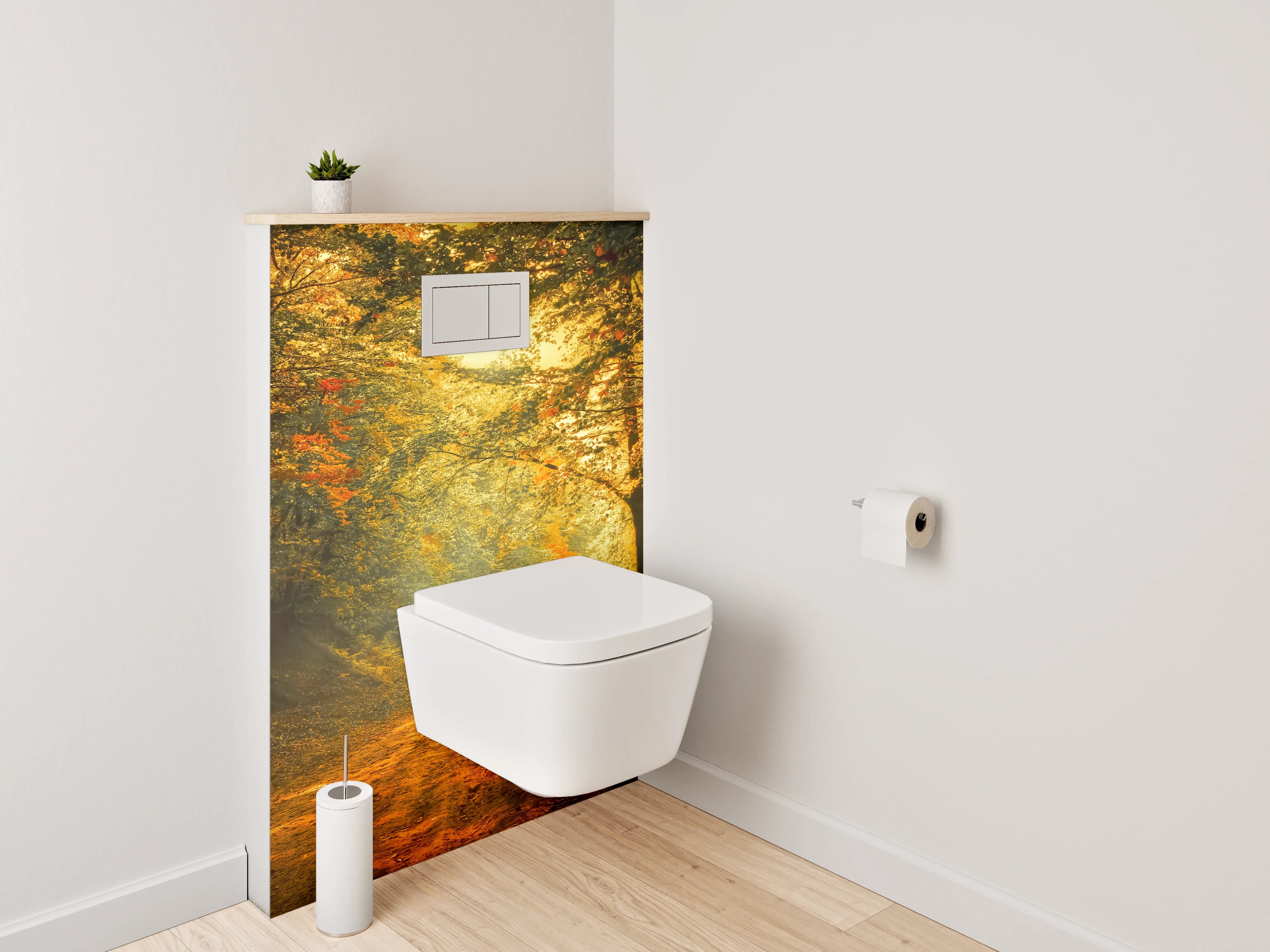 WC-Rückwand - Herbstlicher Waldweg mit Sonnenlicht