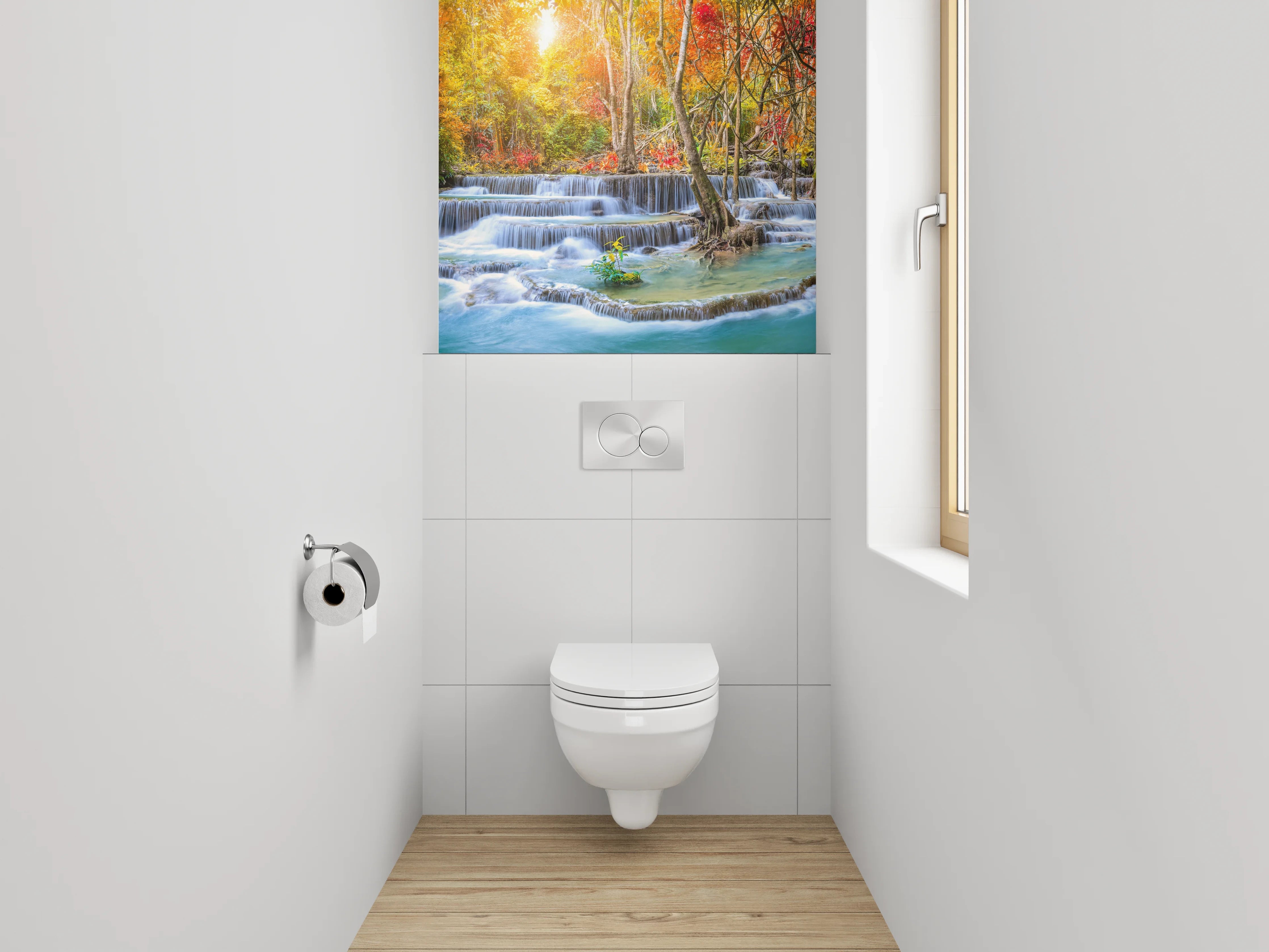 WC-Rückwand - Herbstlicher Wasserfall im Wald